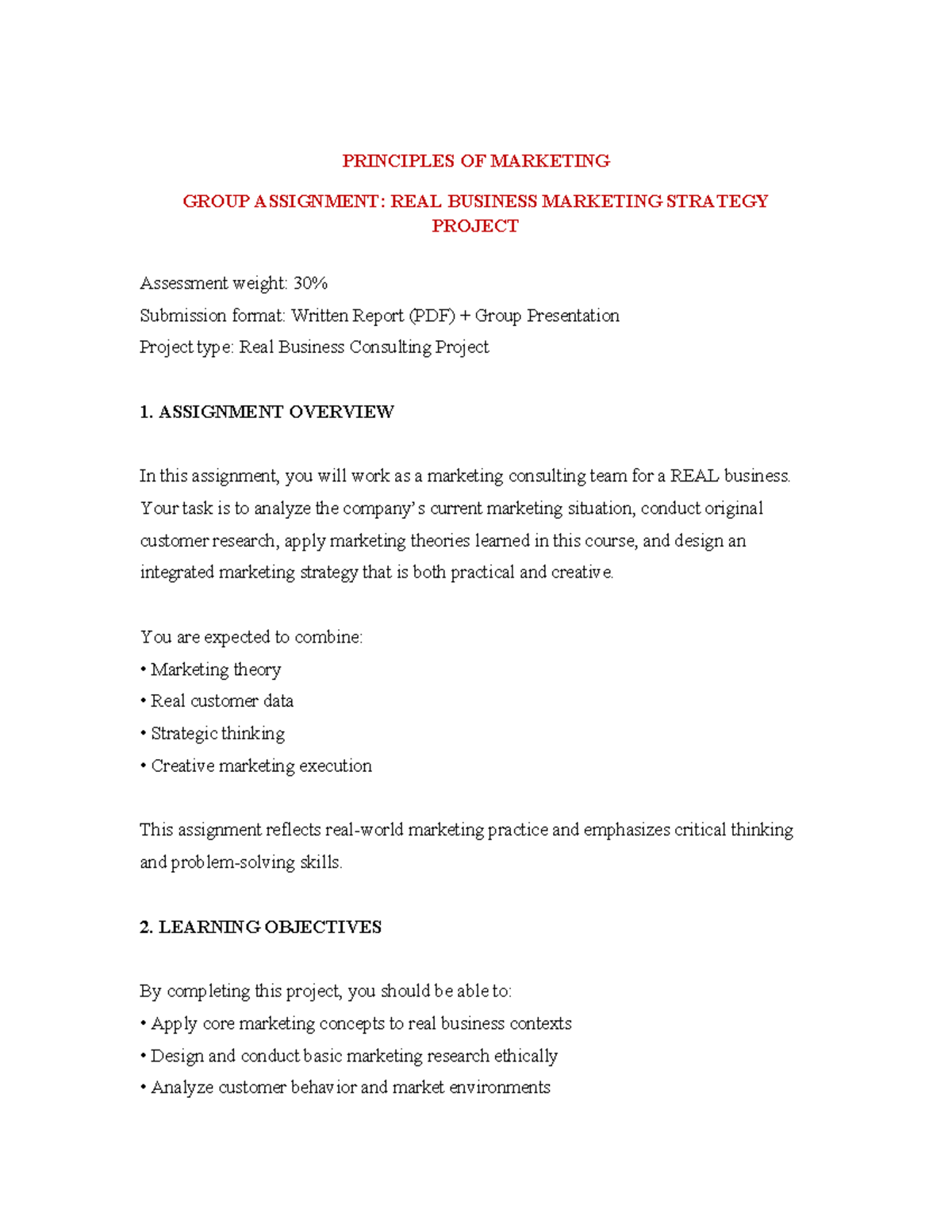 PM Group Assignment: Real Business Marketing Strategy Project - Studocu