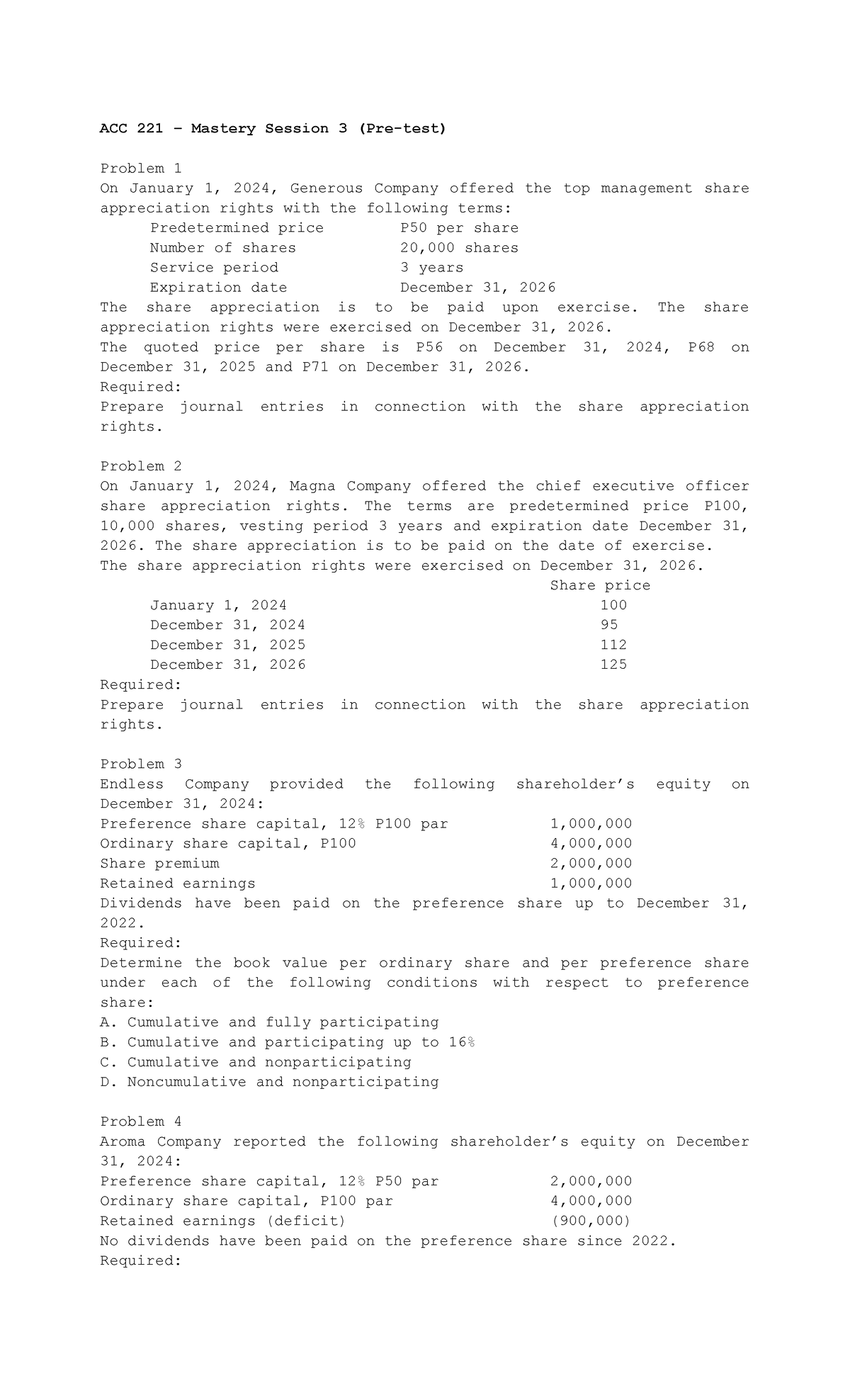 ACC 221 Pre-test for ACC 223: 1st Exam Review and Problems - Studocu