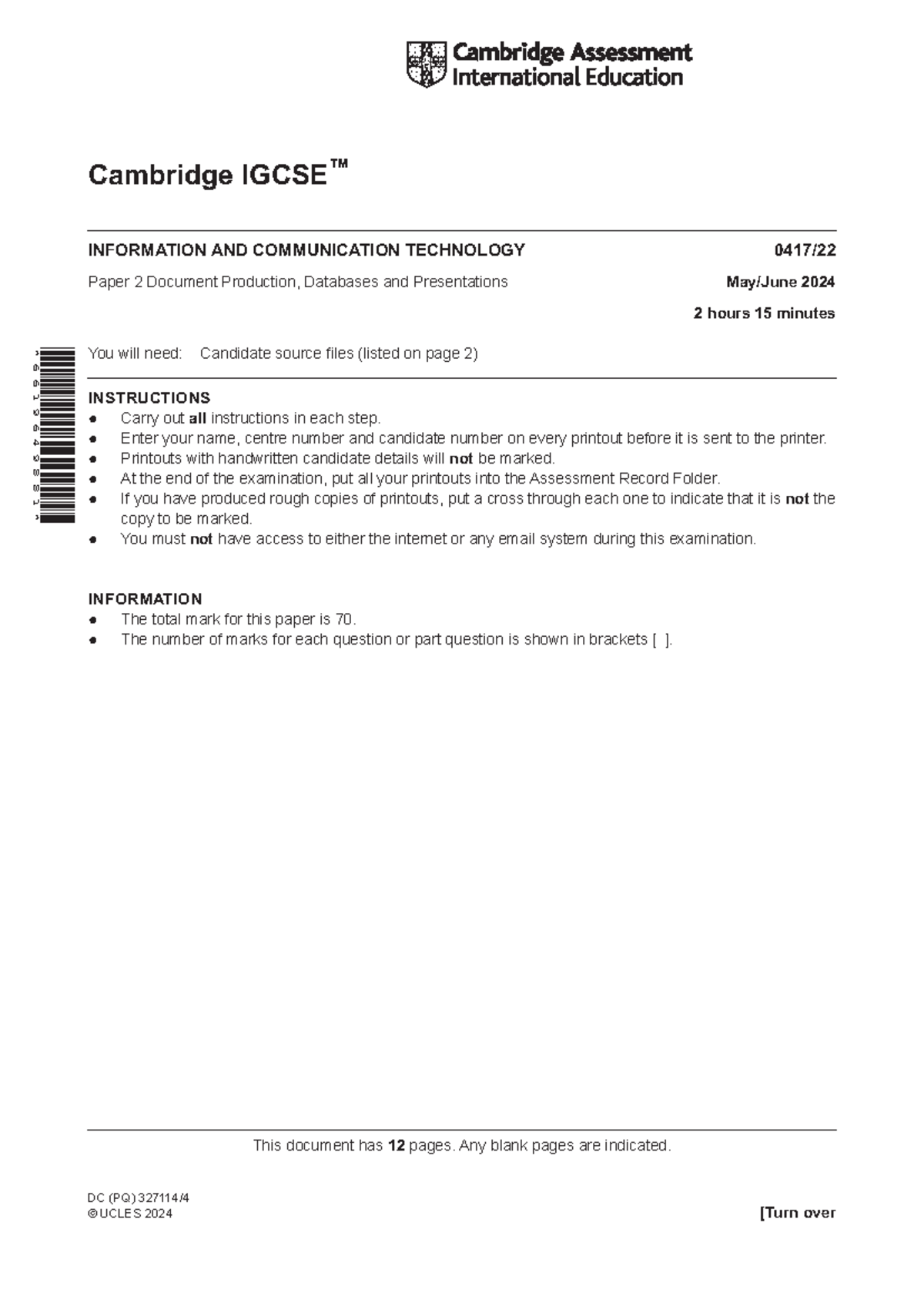 0417 s24 qp 22 - ICT Document Production & Database Exam Papers - Studocu