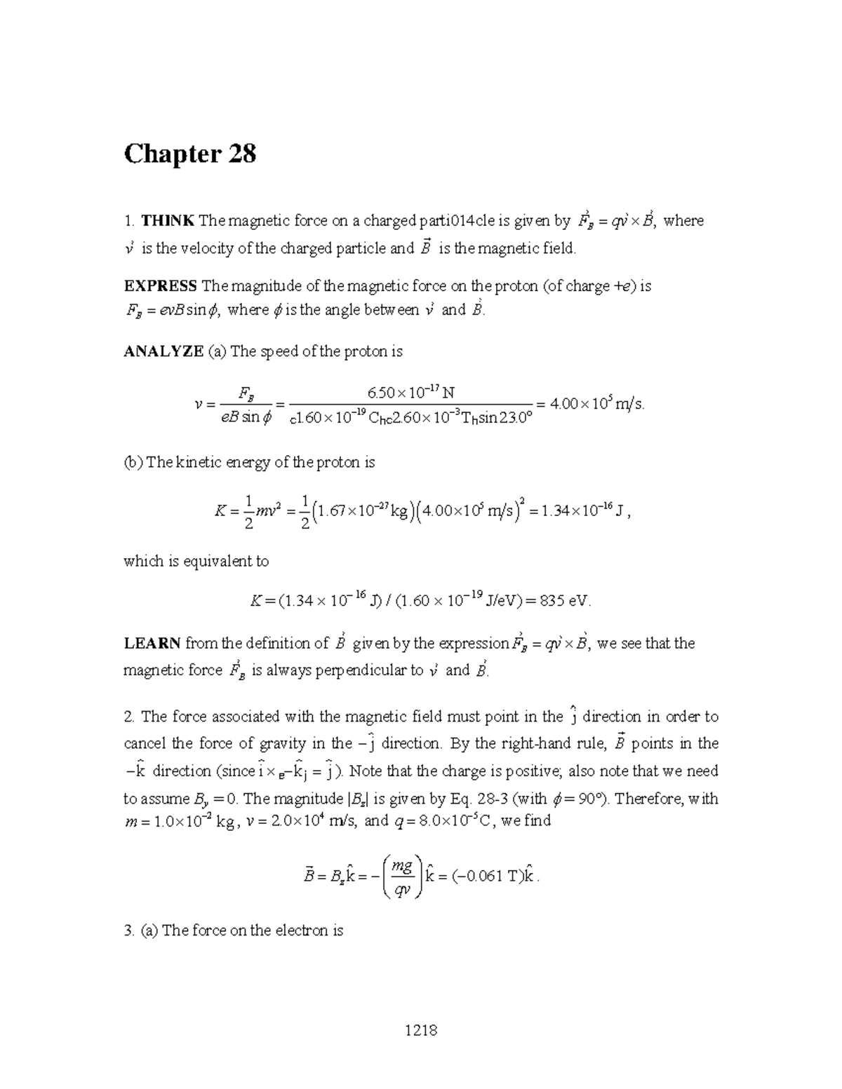Physics Sol Chap 28 - 1218 Chapter 28 THINK The magnetic force on a ...