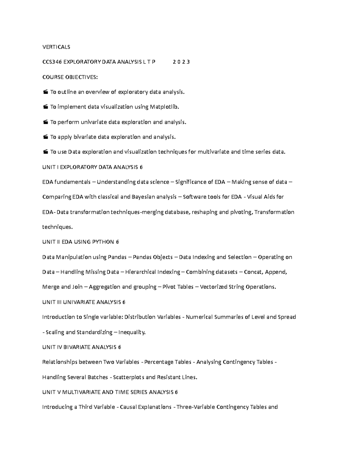 Ccs346 Eda Comprehensive Syllabus For Exploratory Data Analysis Studocu