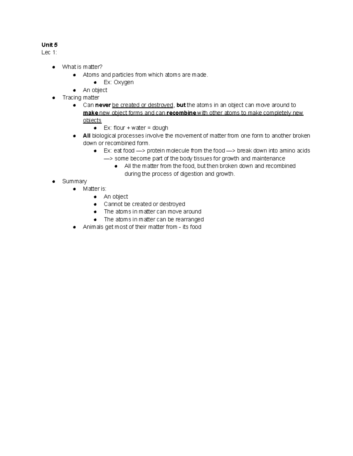 BIO 201 Unit 5 - Matter and Its Biological Processes Notes - Studocu