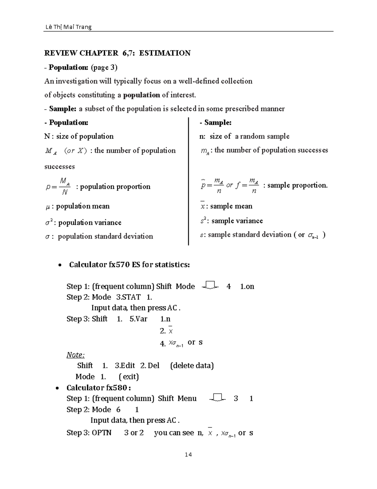 REVIEW OF CHAPTERS 6, 7, 8, 9: ESTIMATION & HYPOTHESIS TESTING - Studocu