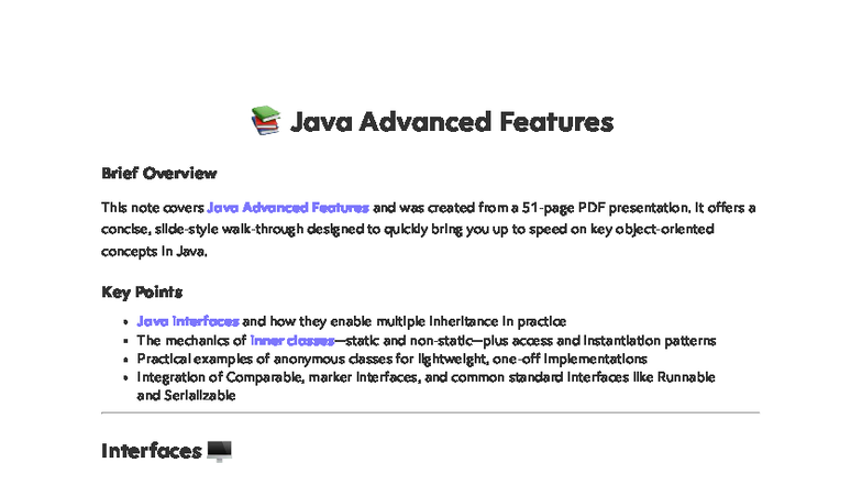 Java Advanced Features: Interfaces & Inner Classes Overview - Studocu