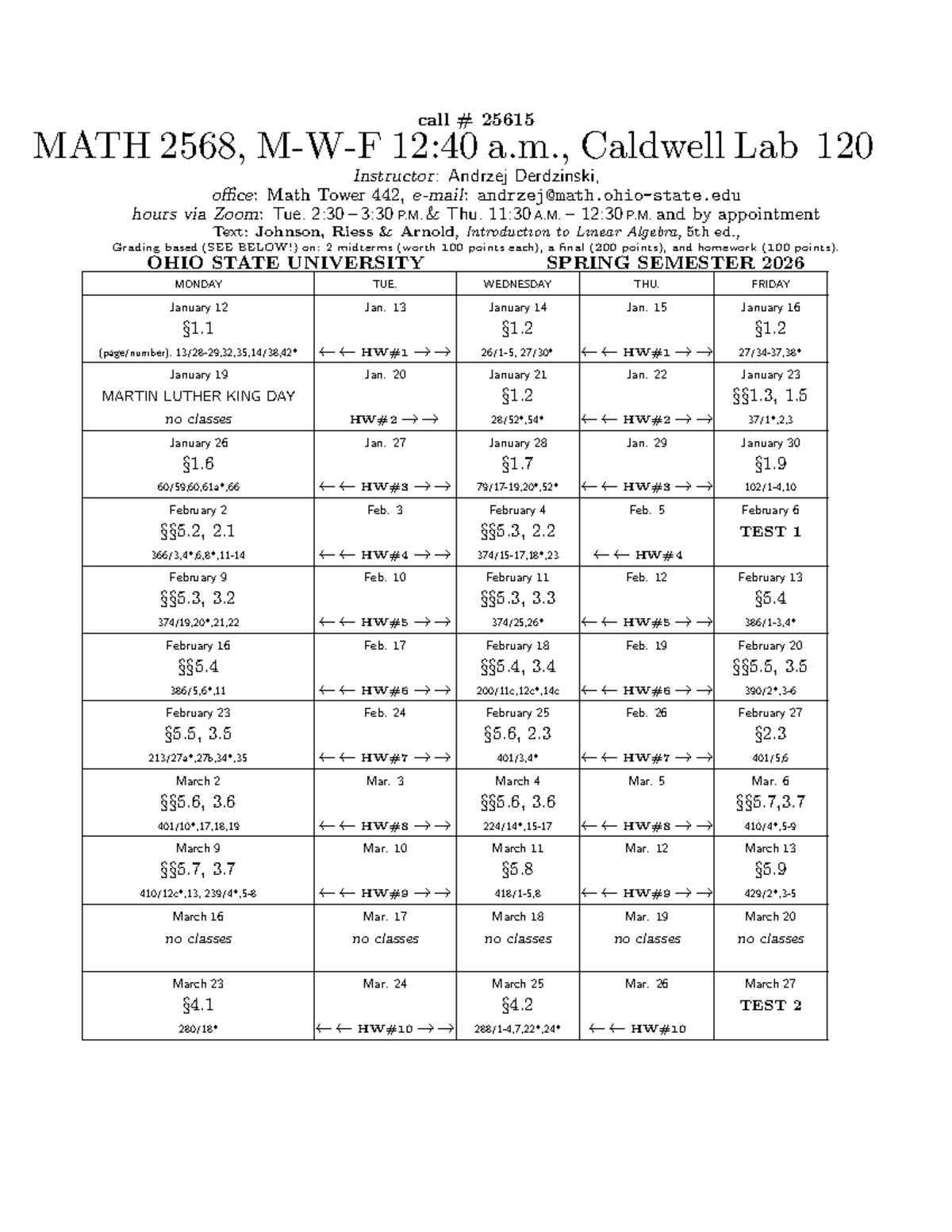 MATH 2568 Syllabus: Linear Algebra Course Overview & Schedule - Studocu