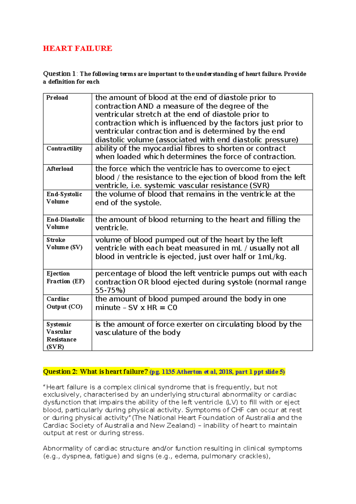 HV4 Heart Failure Notes Summary: Key Concepts & Mechanisms - Studocu
