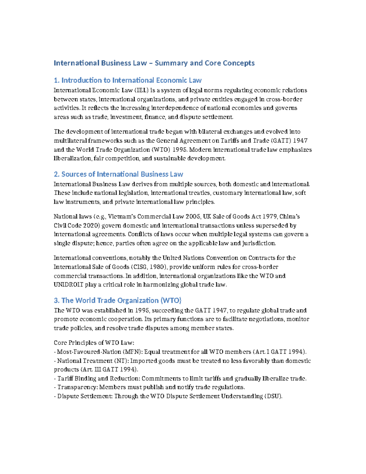 International Business Law Summary: Key Concepts and Principles - Studocu