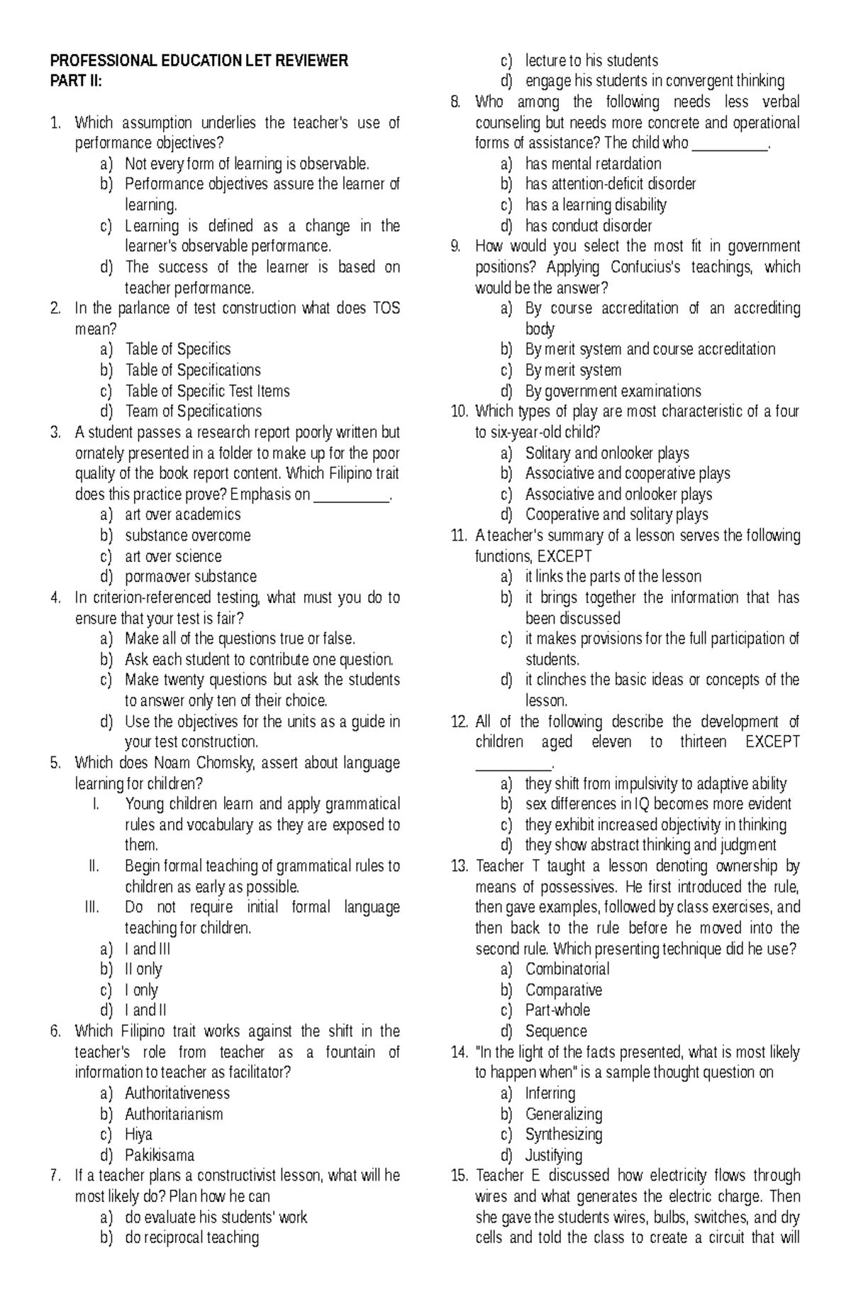 Professional Education LET Reviewer 2 - PROFESSIONAL EDUCATION LET ...