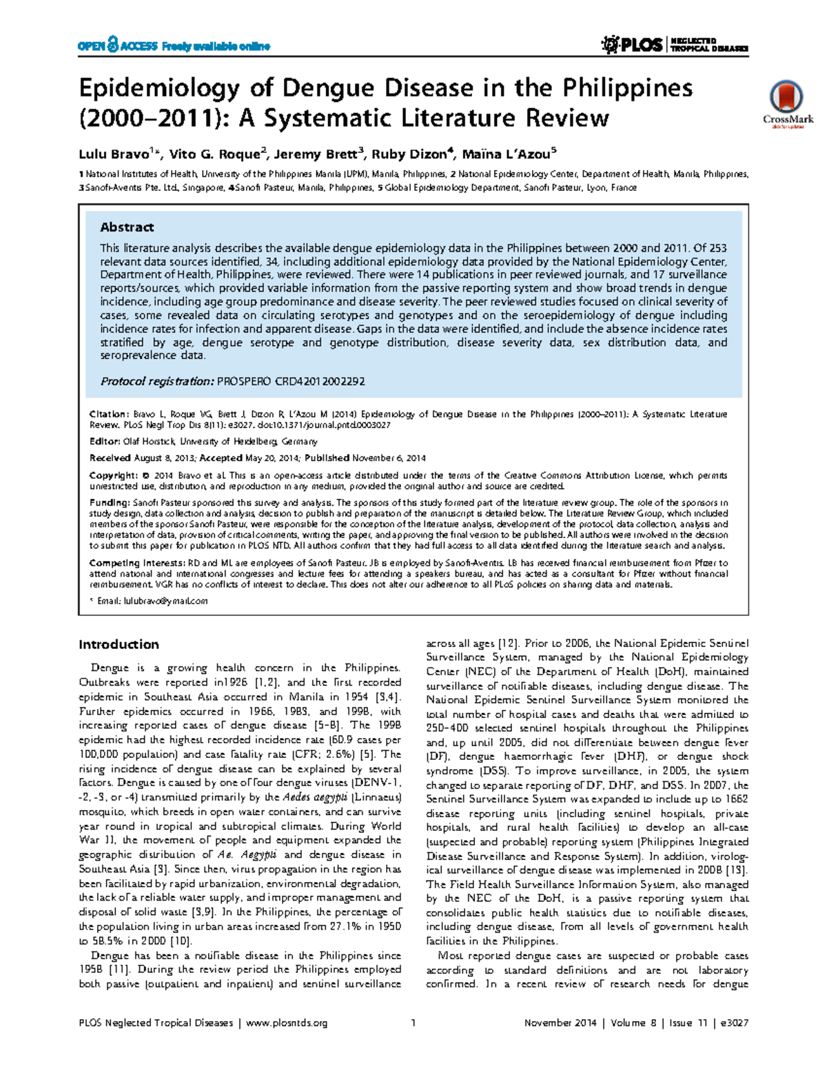 Epidemiology of Dengue Disease in the Philippines (2000–2011) Analysis ...