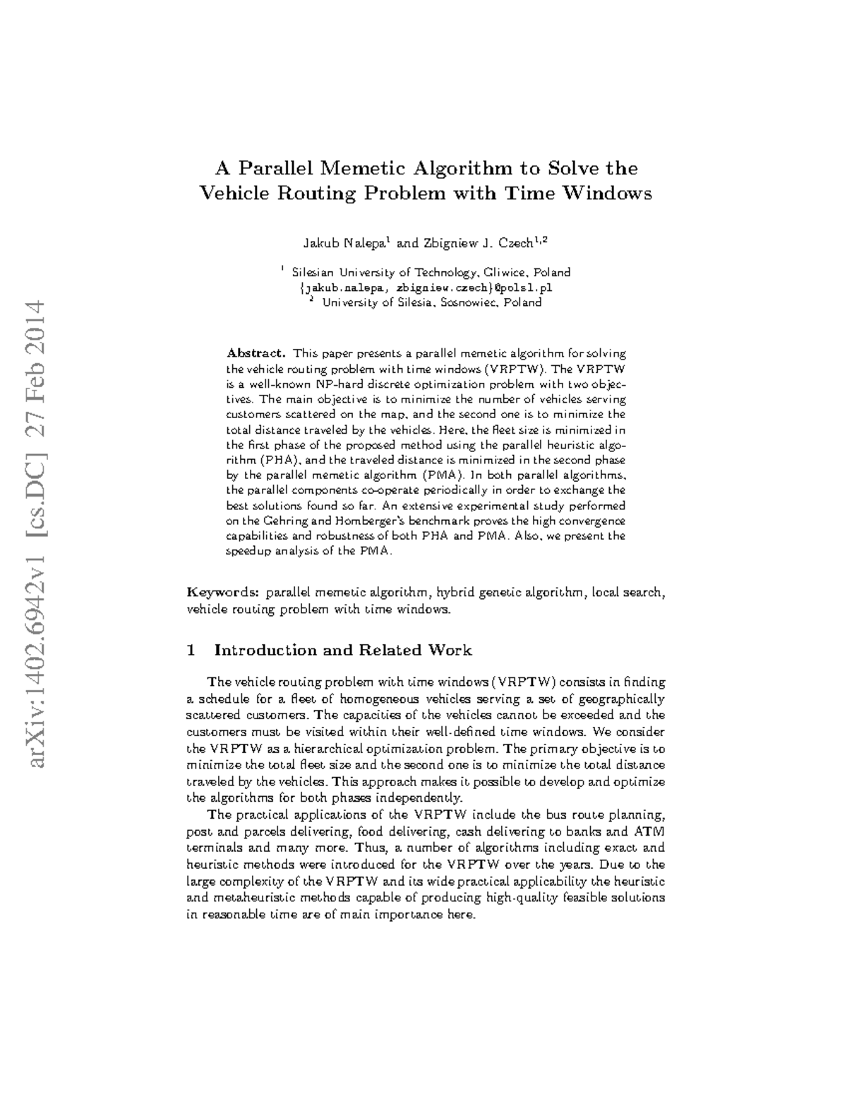 A Parallel Memetic Algorithm for VRPTW Optimization - Studocu