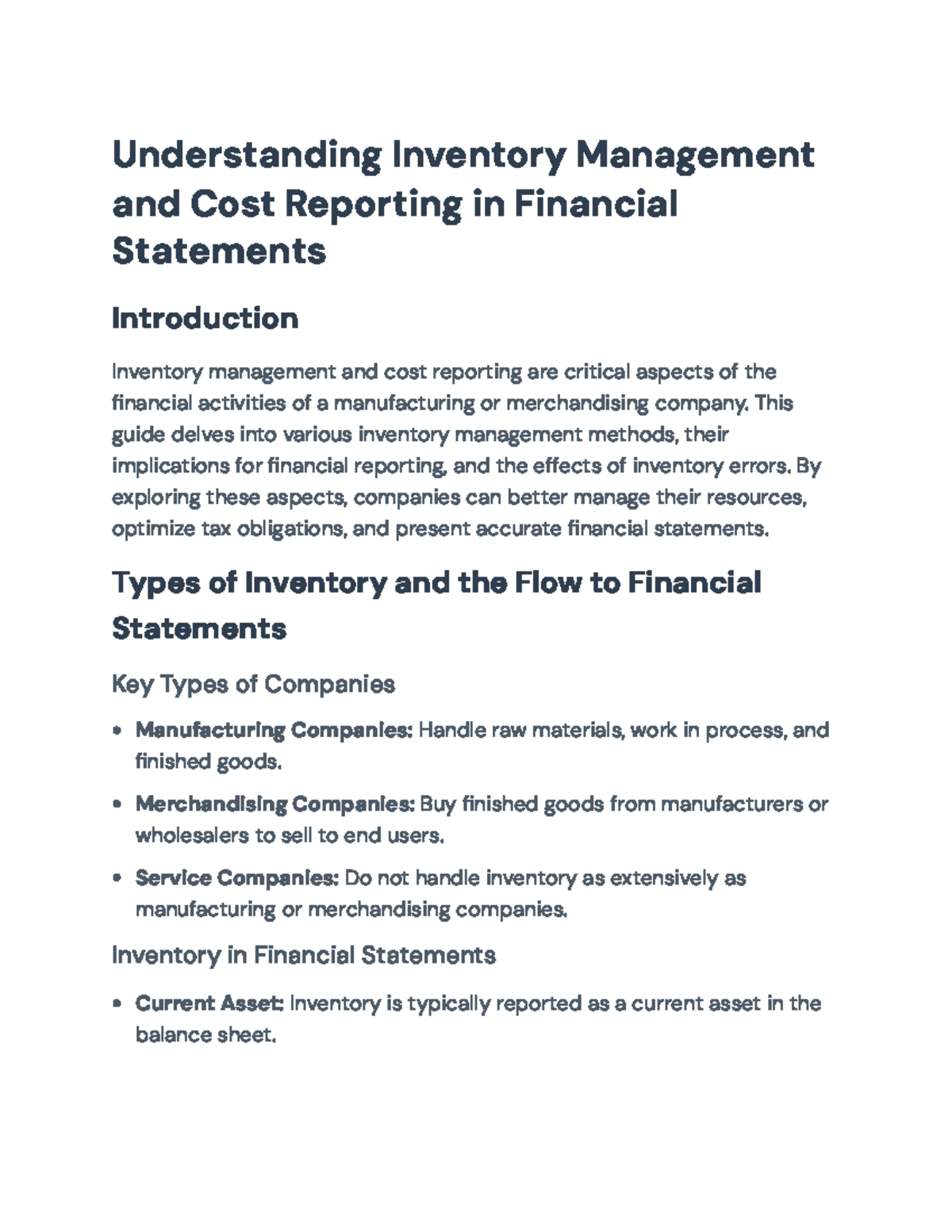 Inventory Management & Cost Reporting in Financial Statements Guide ...