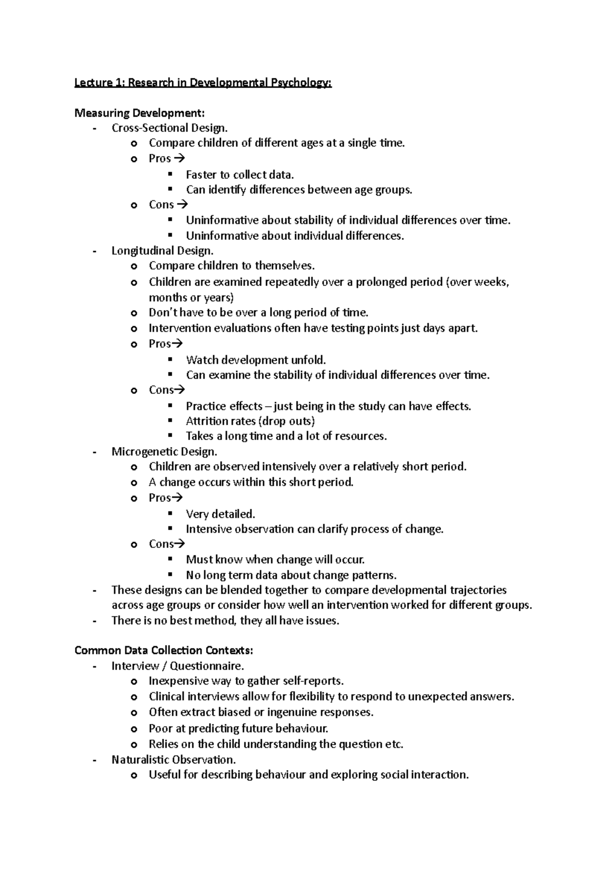 Lecture 1 - Lecture 1: Research in Developmental Psychology: Measuring ...