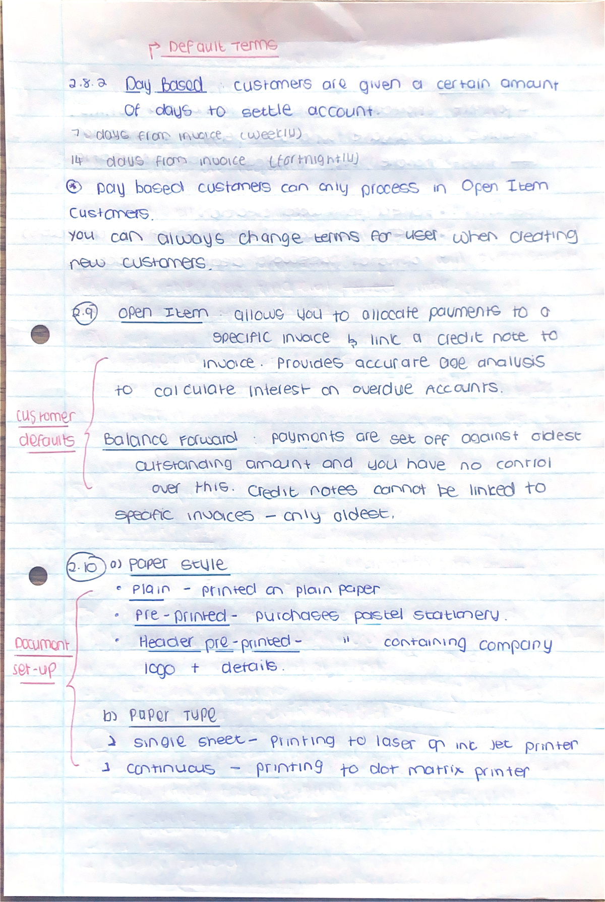 Bookkeeping Notes - 4 - Default Terms 2.8 Day Based customers are given ...