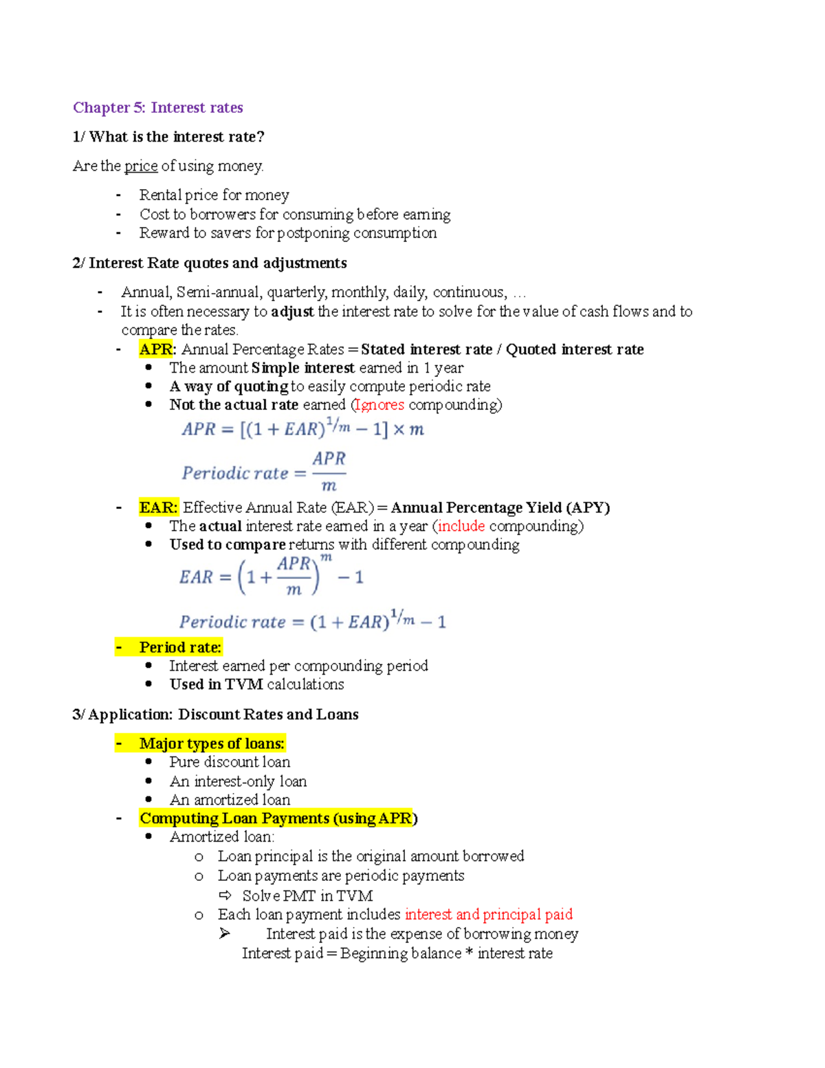 Interest Rates and Loan Calculations - Chapter 5 Summary Guide - Studocu