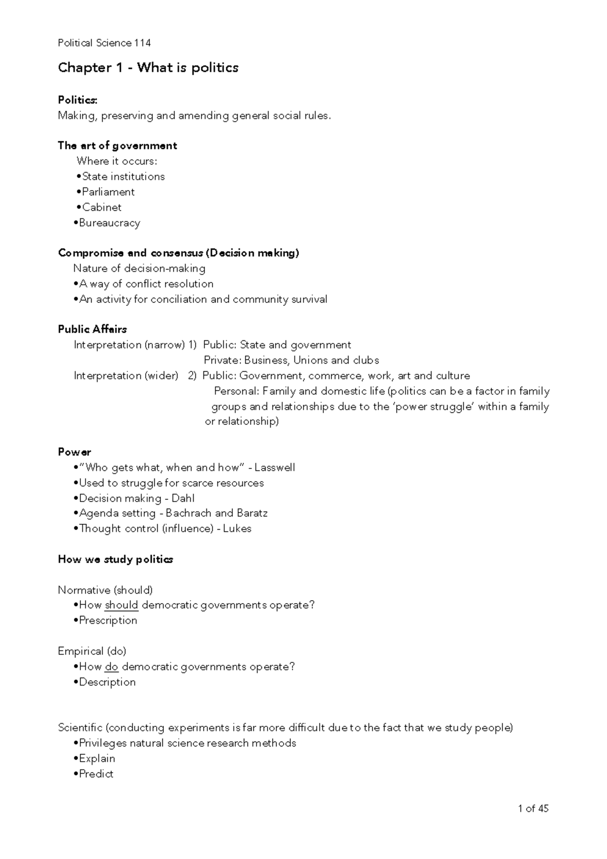 Politics 114 - Comprehensive Lecture Notes on Political Concepts and ...