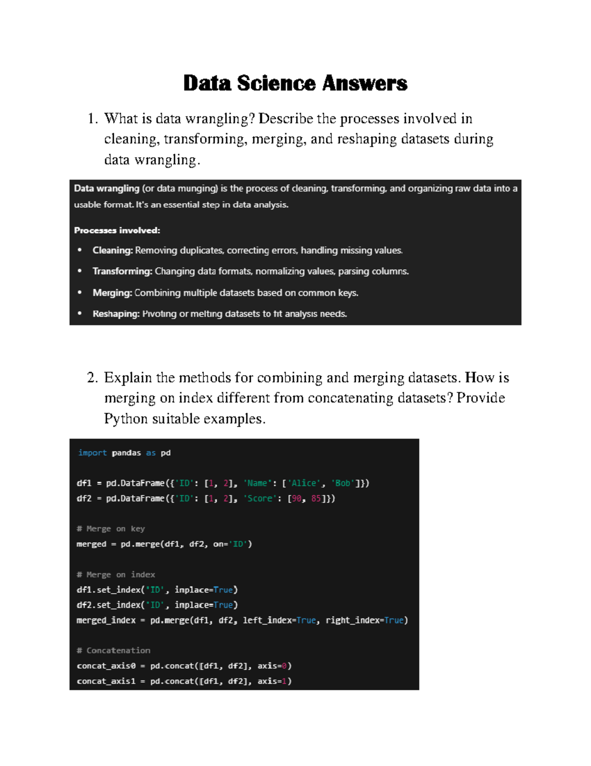 Data Science Answers: Data Wrangling, Merging, and Visualization ...