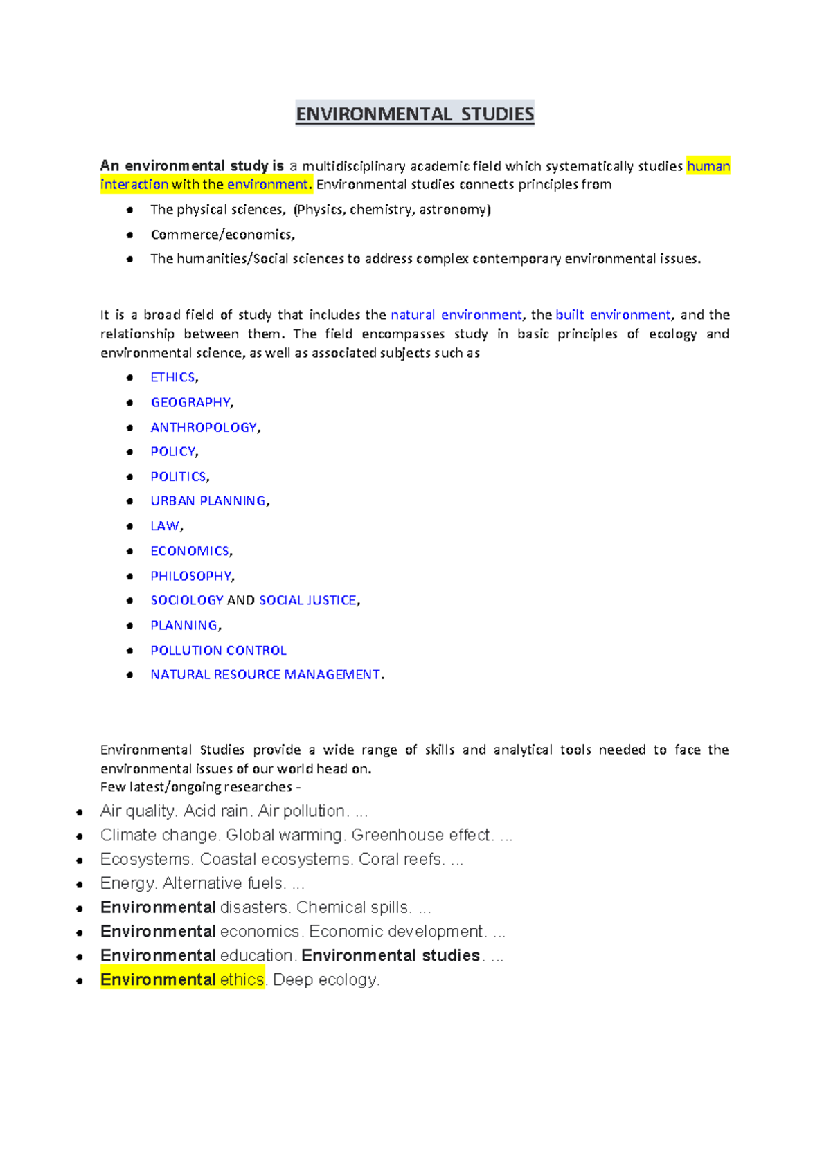EVS All Units - BCA Sem 2 Environmental Studies Overview and Concepts ...