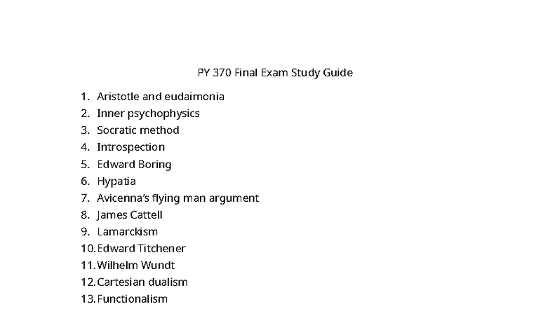 PY 370 Final Exam Study Guide: Key Concepts in Psychology - Studocu