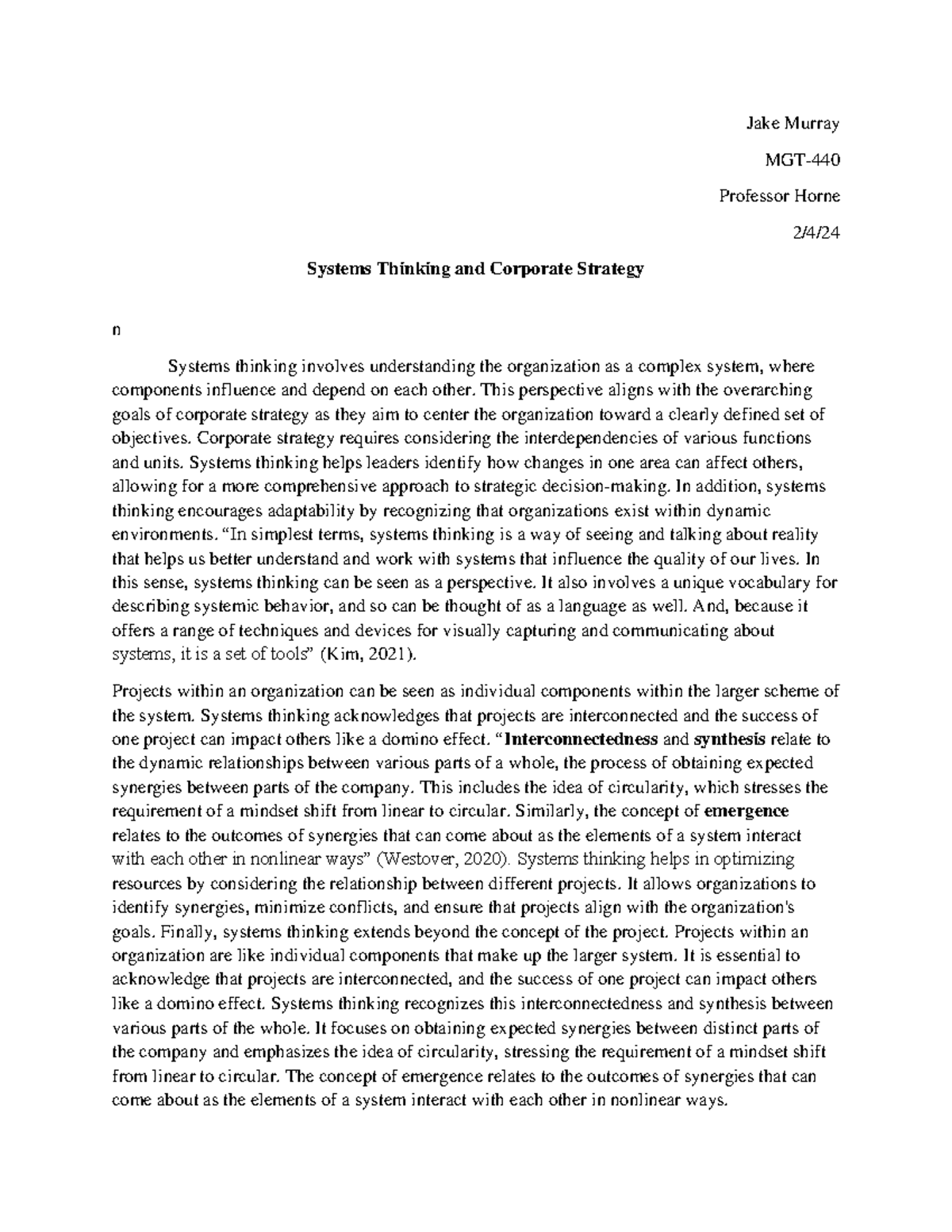 MGT-440: Systems Thinking in Corporate Strategy Analysis - Studocu