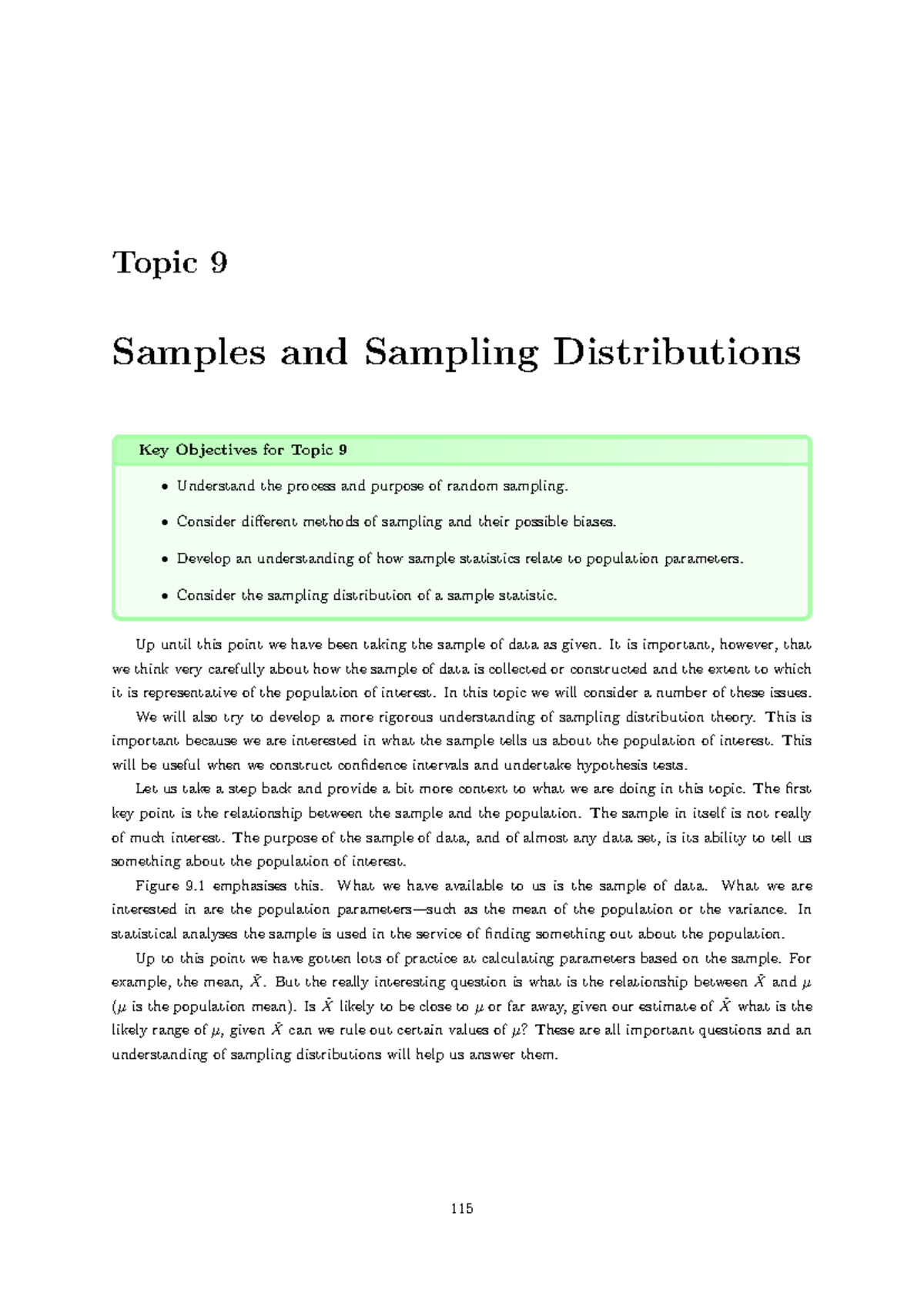 Course notes 9 - Topic 9 Samples and Sampling Distributions Key ...