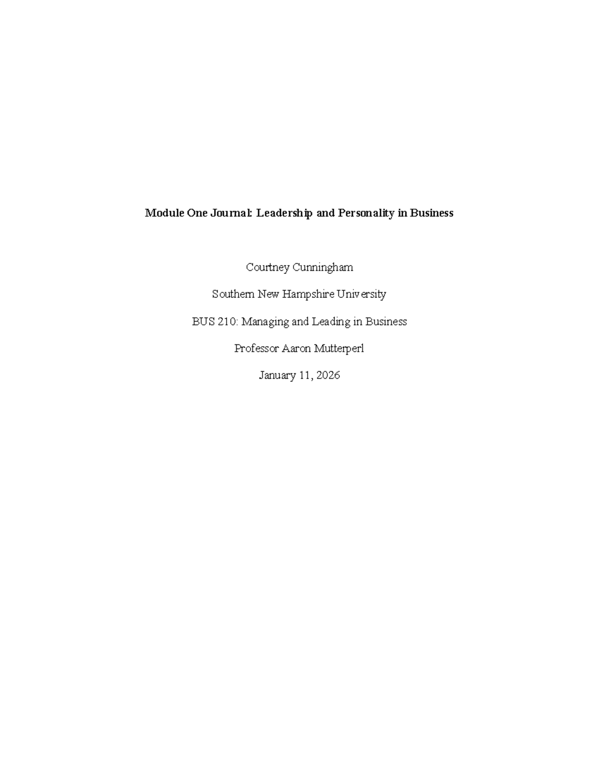 BUS 210: Module One Journal on Leadership & Personality Insights - Studocu
