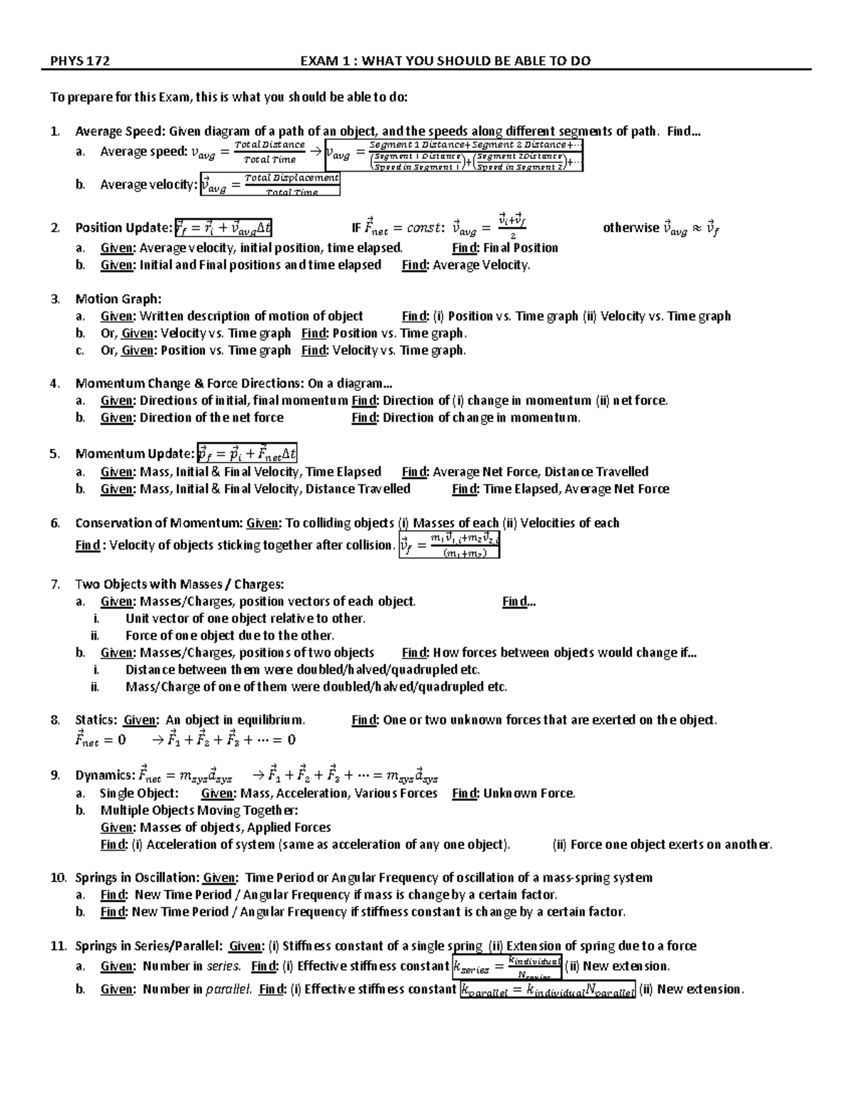 PHYS 172 EXAM 1: Key Concepts and Preparation Guide - Studocu
