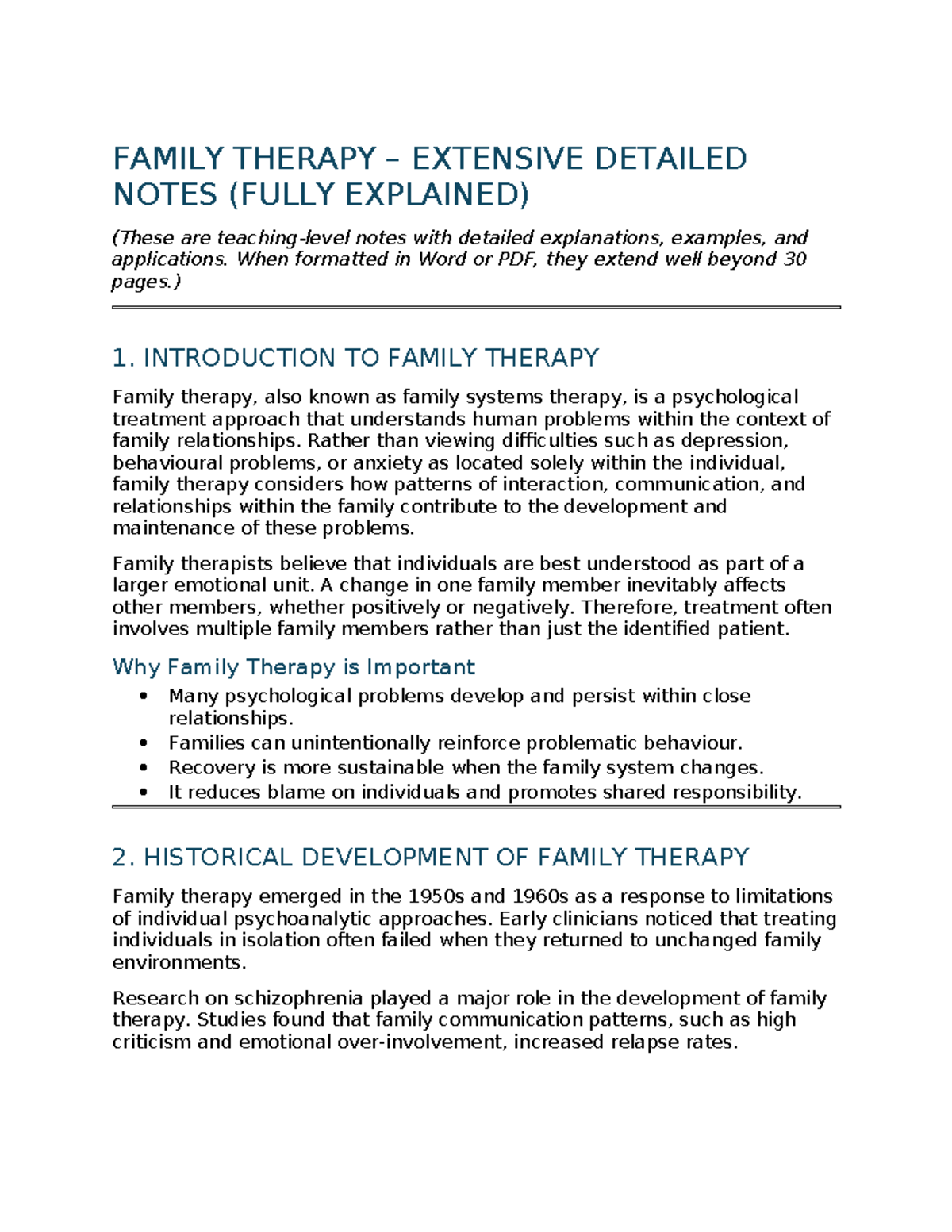 FAMILY THERAPY (COURSE CODE) – COMPREHENSIVE DETAILED NOTES - Studocu