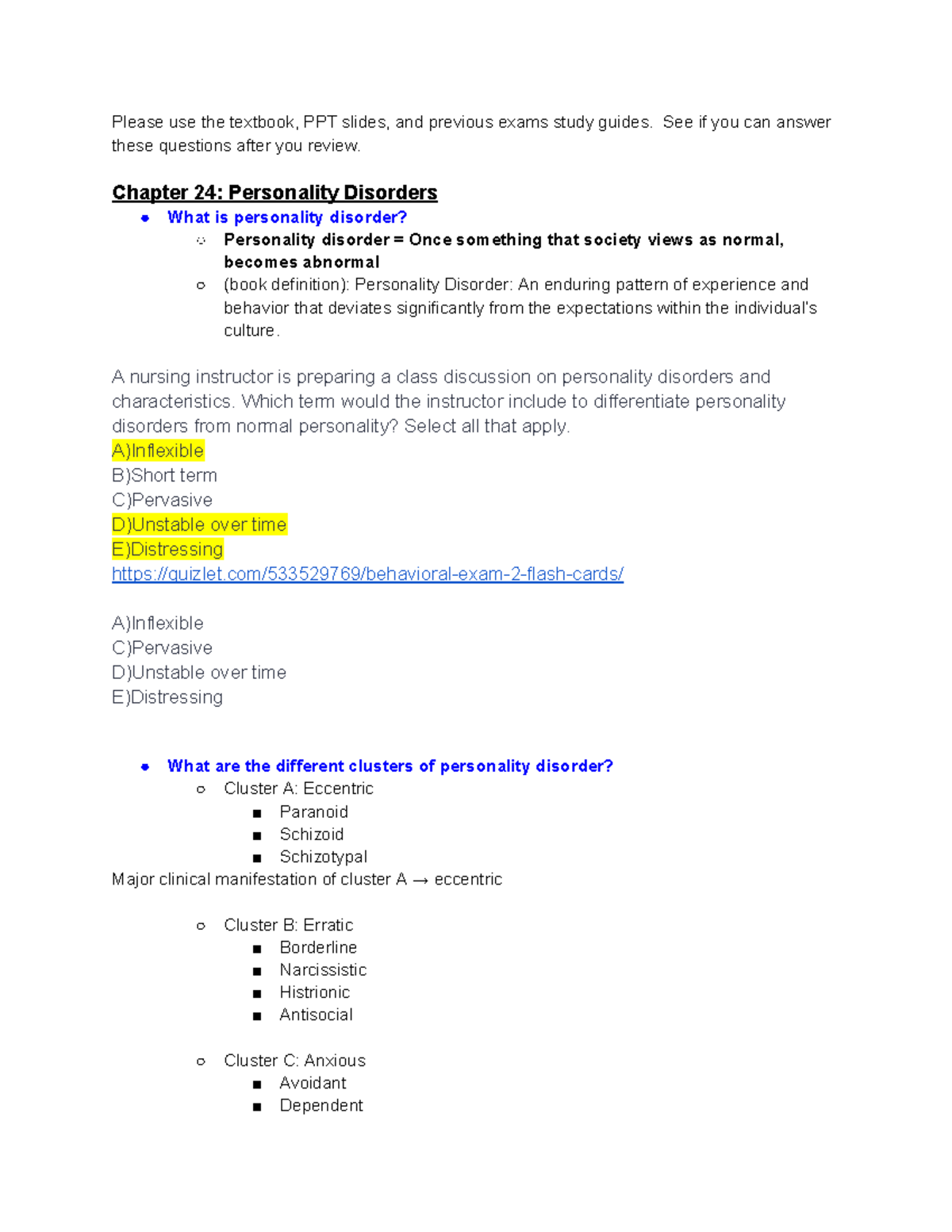 Psych Final Exam Study Guide - Please use the textbook, PPT slides, and ...
