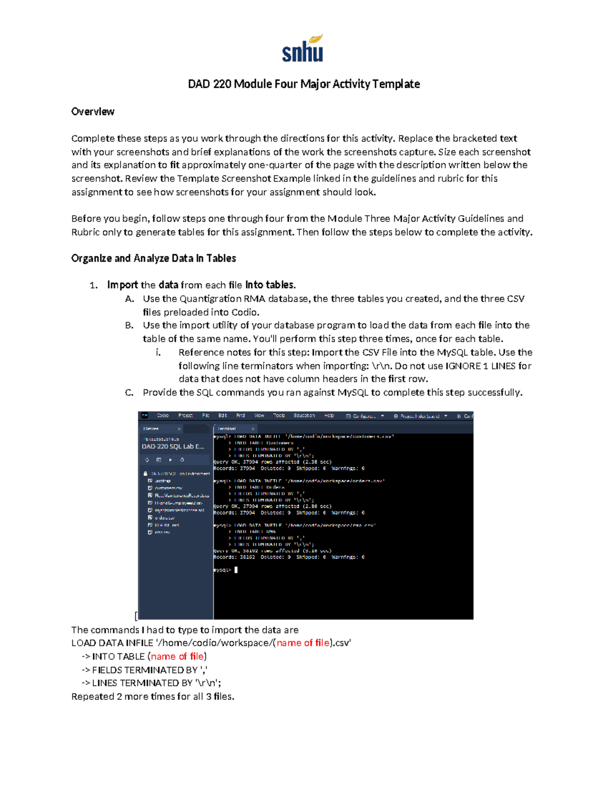 DAD 220 Module 4 Major Activity: Data Loading & Querying Guide - Studocu