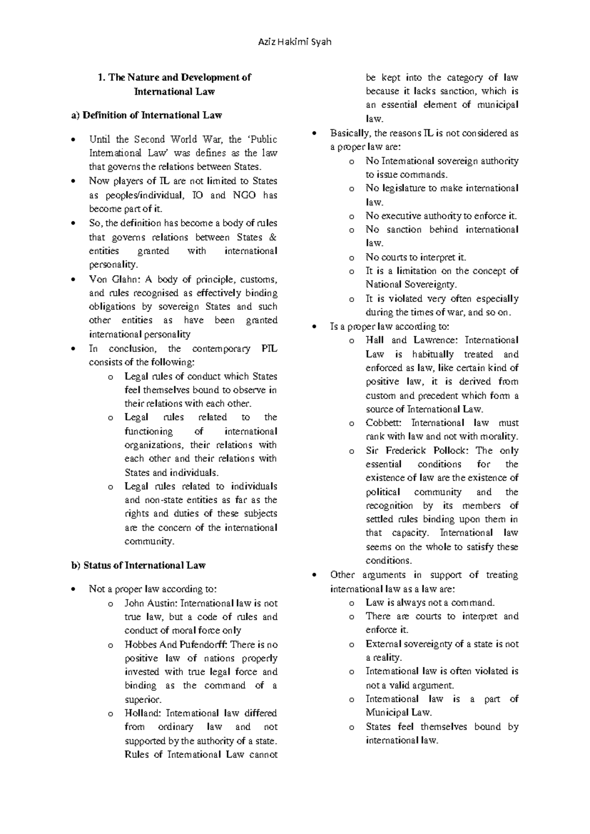 PIL 101 - Key Notes on International Law Development & Principles - Studocu