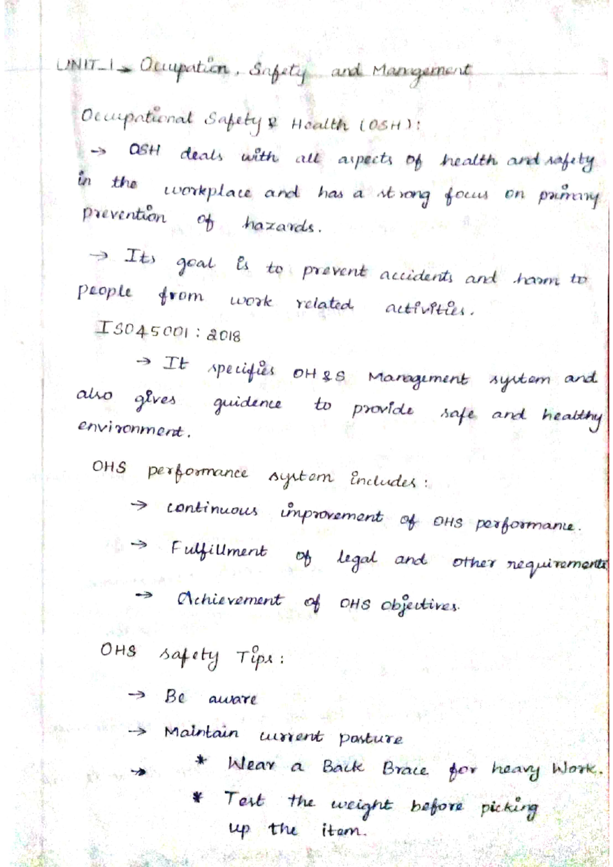 Unit 1 - yes - UNIT Occupation Safety and Management Occupational ...