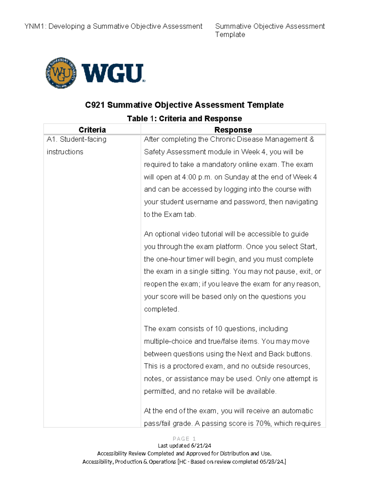 YNM1: C921 Summative Objective Assessment Template & Guidelines - Studocu