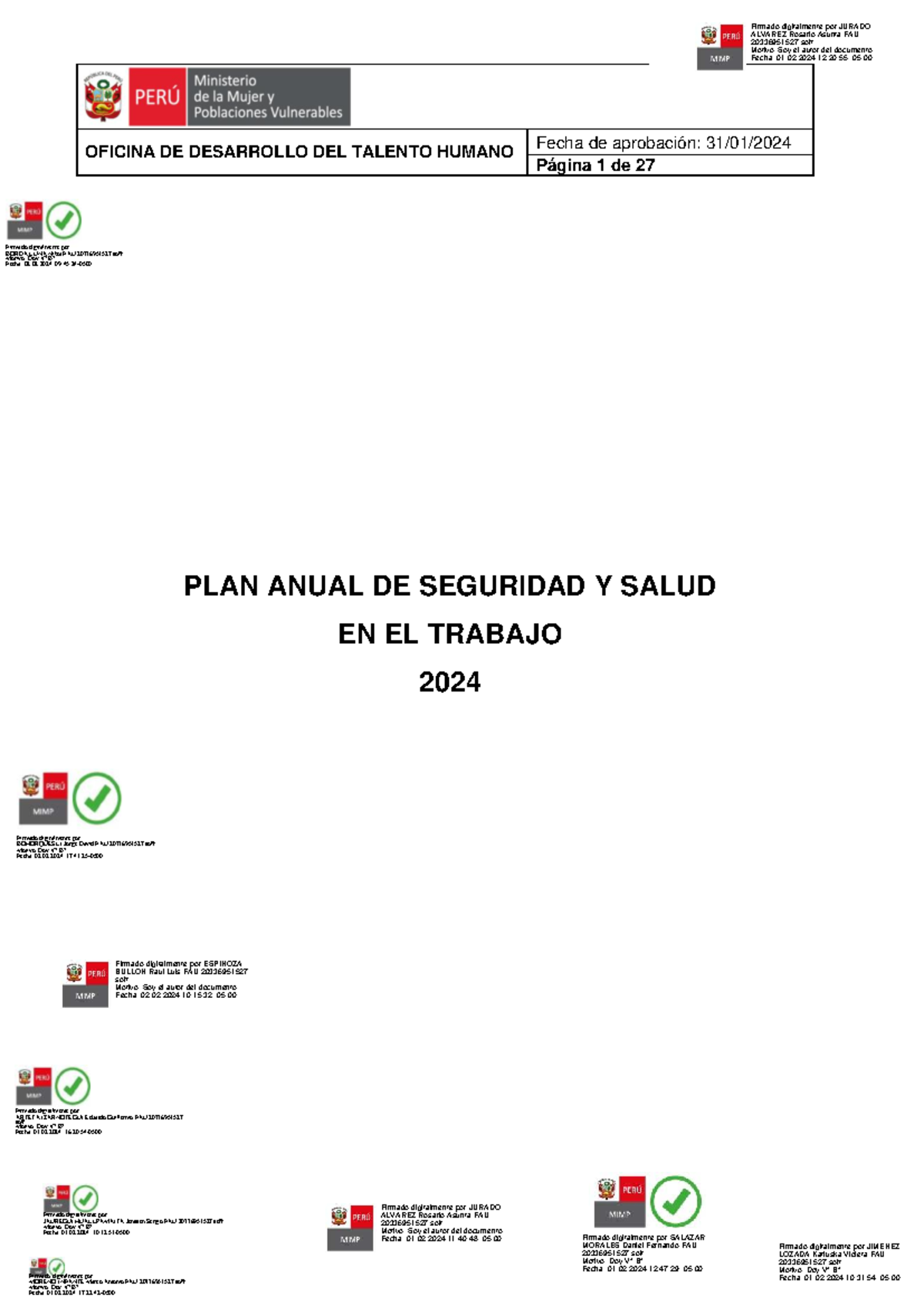 Plan Anual de Seguridad y Salud en el Trabajo 2024 - MIMP FAU ...