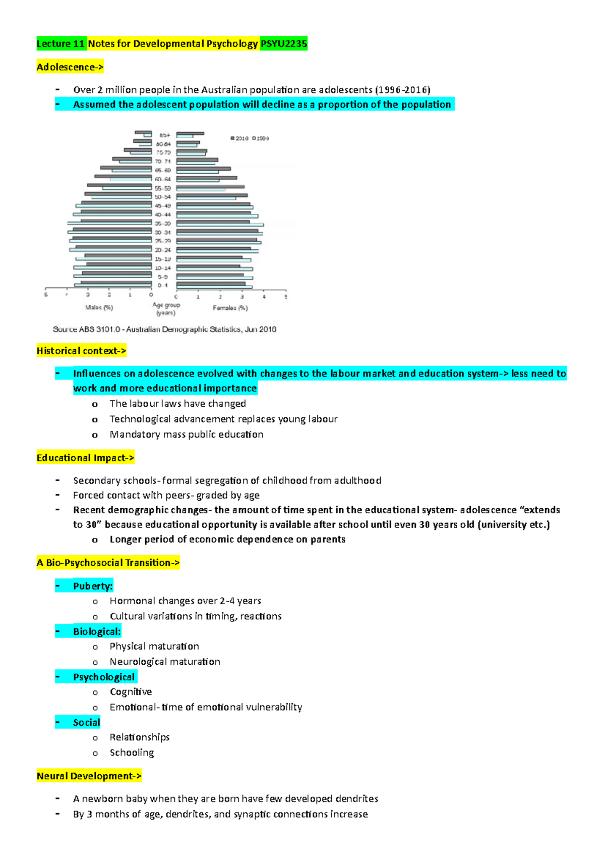 Lecture 11 Notes for Developmental Psychology PSYU2235 - ) o Longer ...