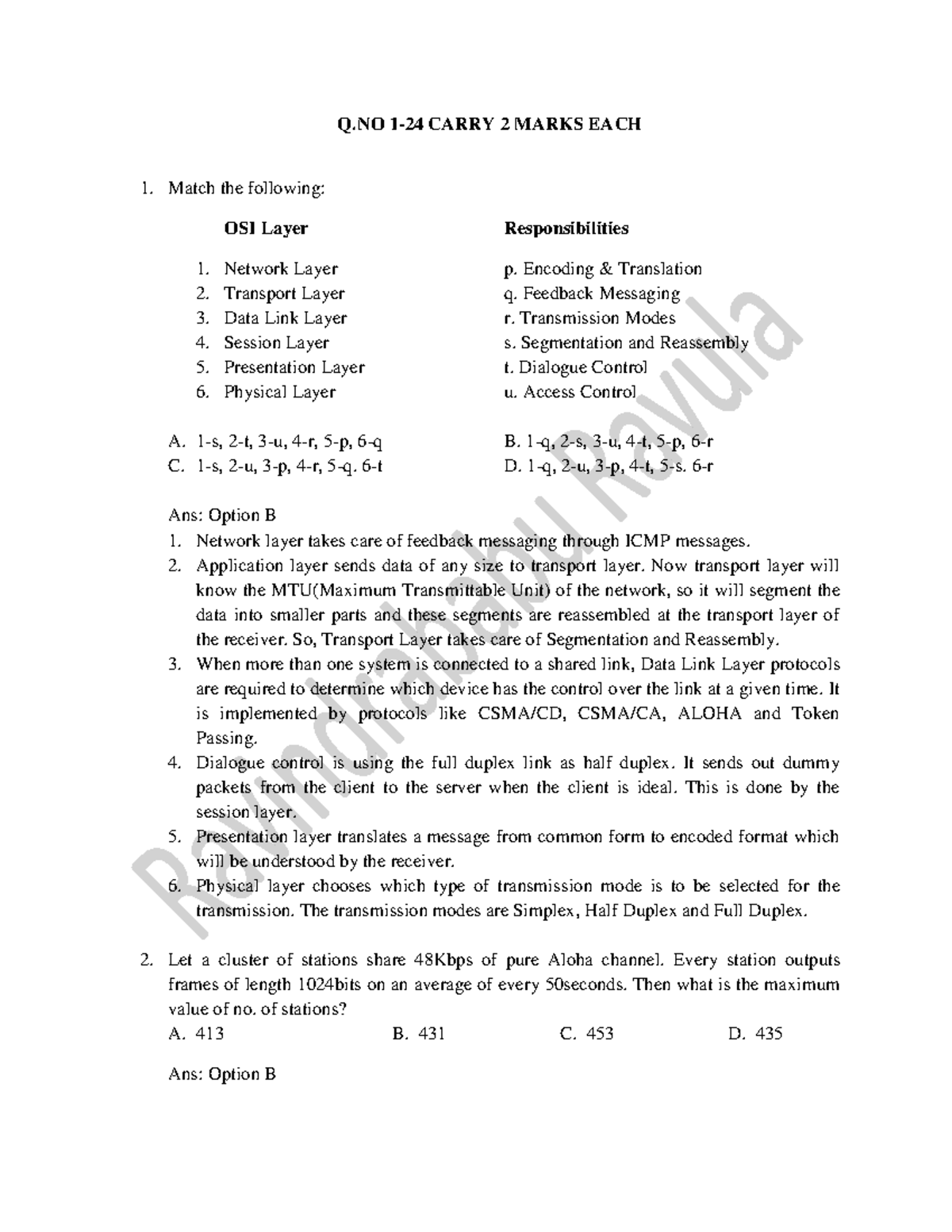CN Final Exam Solutions - Practice Questions Compilation - Studocu