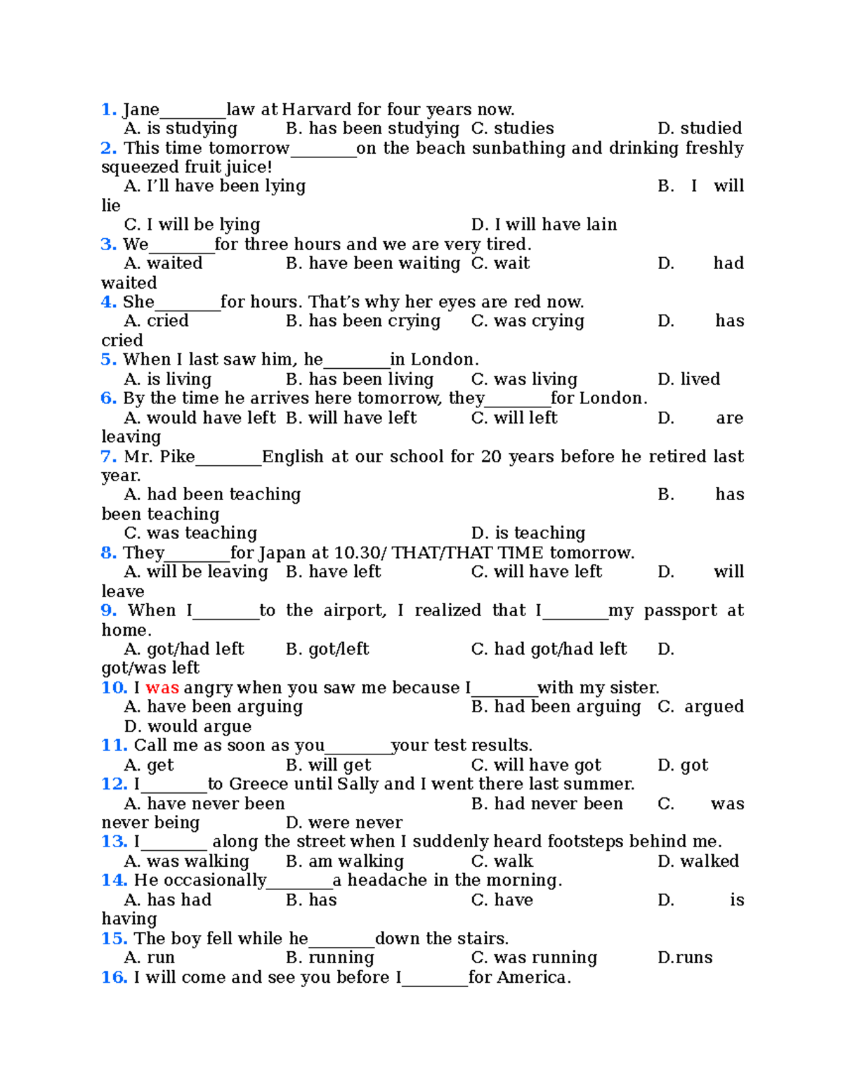 Baptap VE THI - English Verb Tenses Practice Questions - Studocu