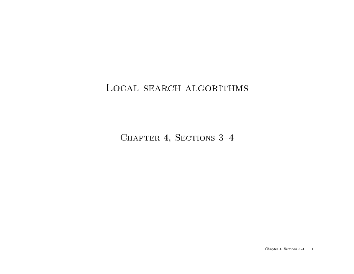 Local Search Algorithms - Chapter 04b Notes - Studocu