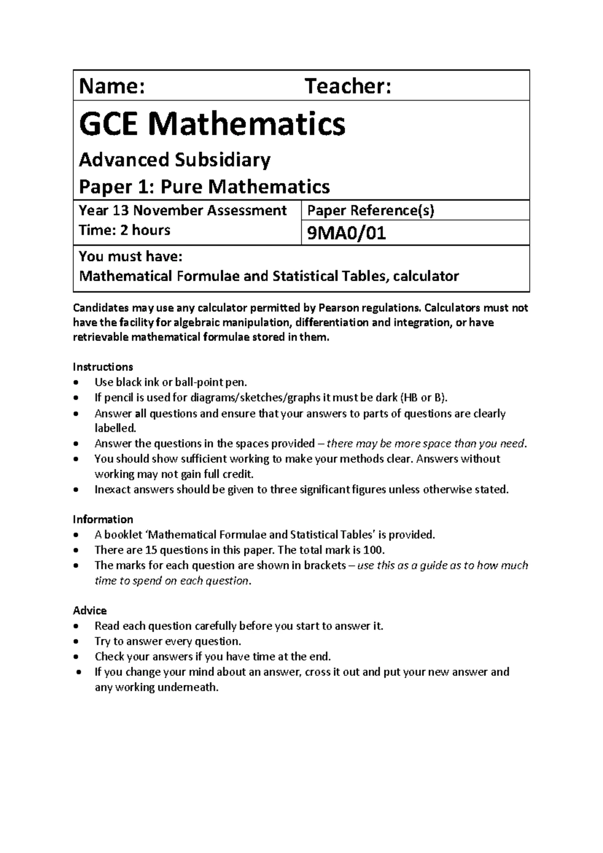 19 GCE A level Pure Maths modelling questions - GCE (2017) AS and A ...