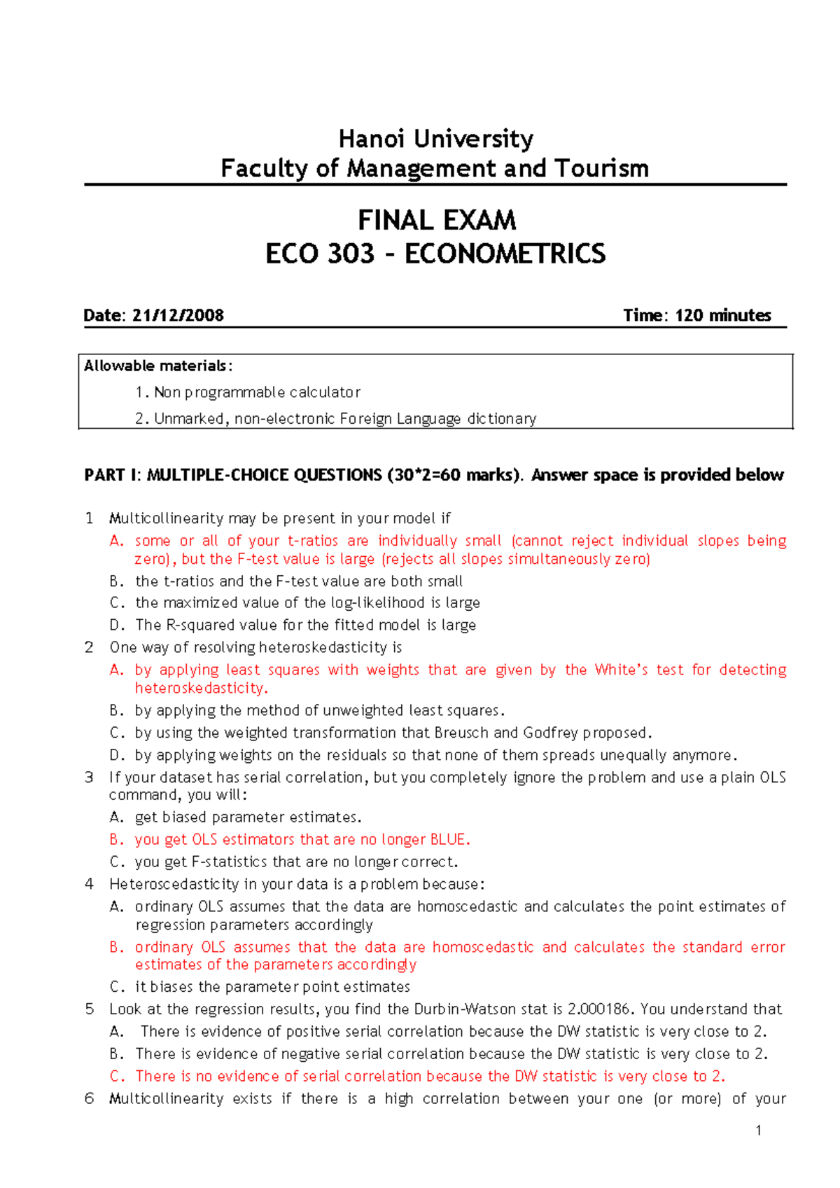 ECO 303 Final Exam Study Guide - Econometrics at Hanoi University - Studocu