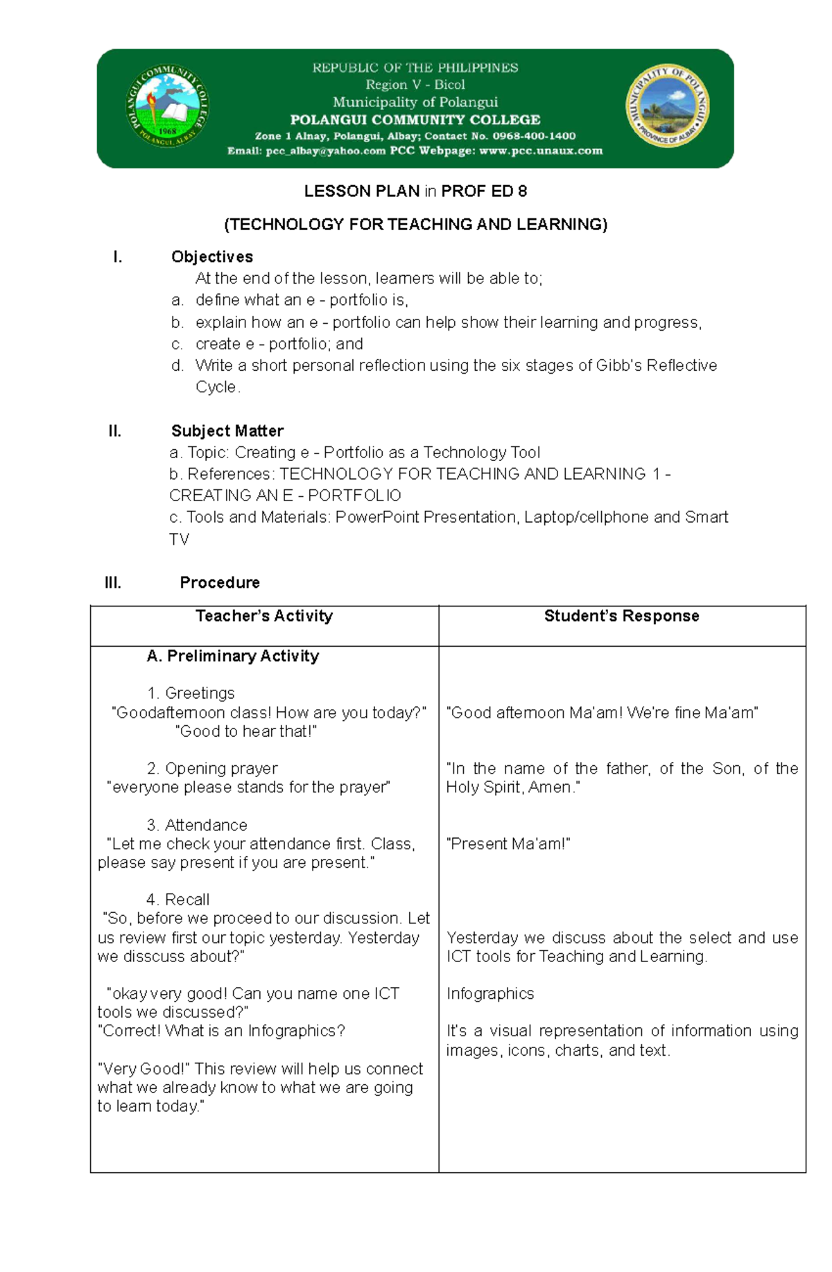 LESSON PLAN in PROF ED 8: Creating an E-Portfolio as a Tech Tool - Studocu