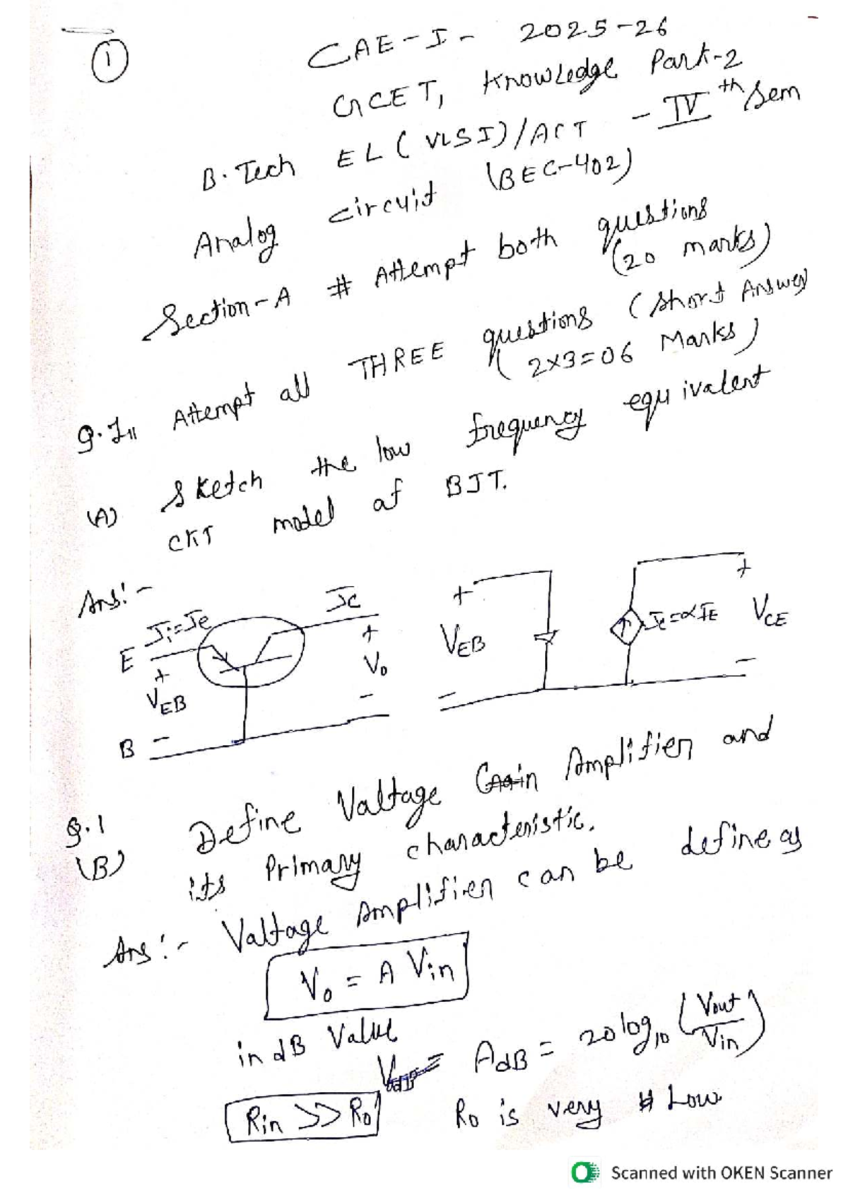 Analog Circuit CAE-1 Solutions for IV Sem Exam - Studocu
