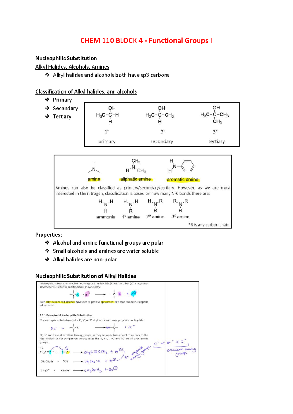 CHEM 110 Block 4 - Functional Groups I: Nucleophilic Substitution - Studocu