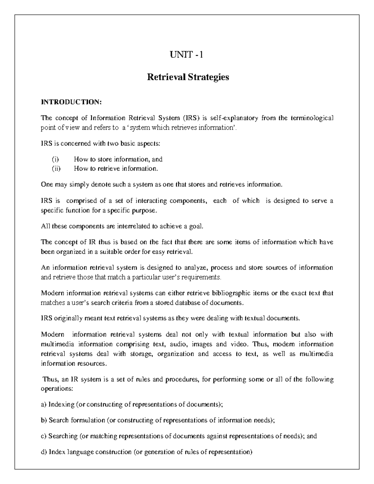 UNIT Retrieval Strategies: Understanding Information Retrieval Systems ...