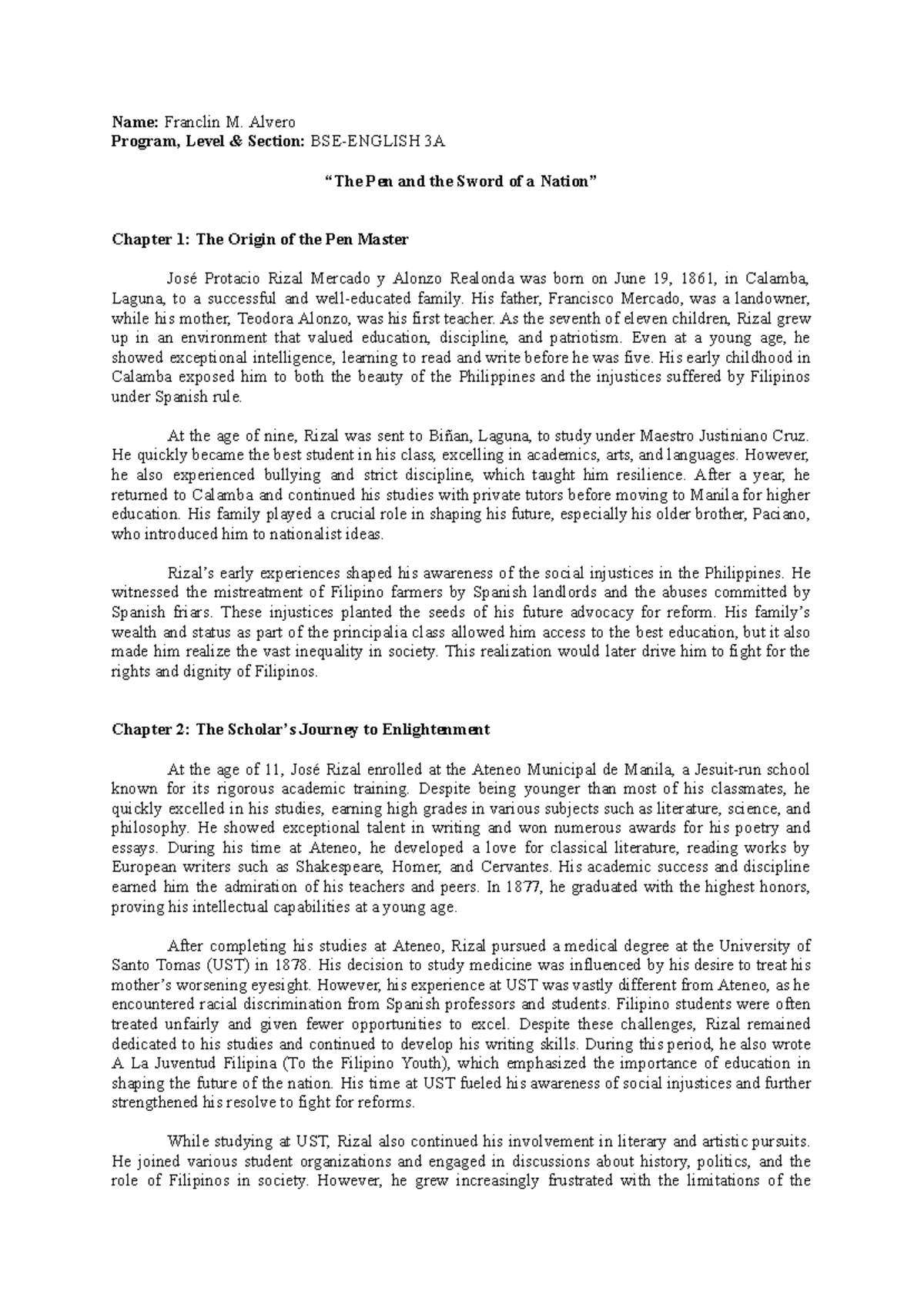 Rizal's Journey: From Calamba to Reform - Chapter Insights - Studocu