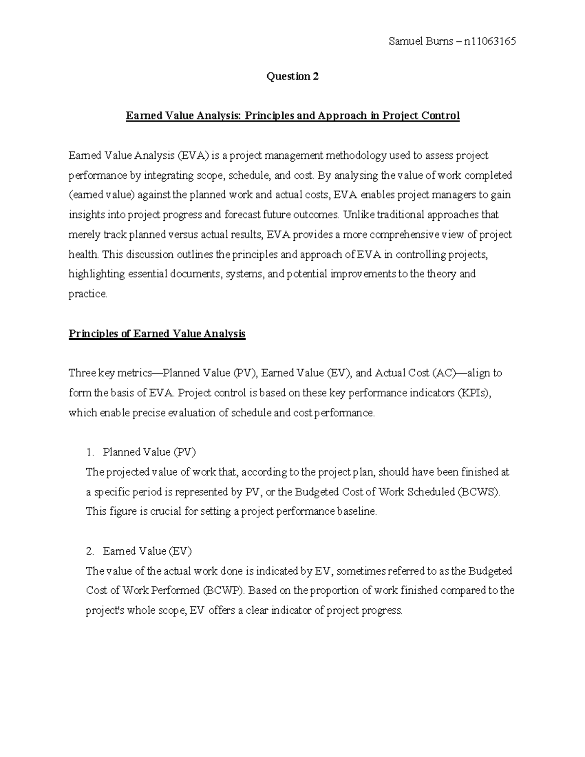 UXH321 - Assessment 2: Earned Value Analysis in Project Control - Studocu