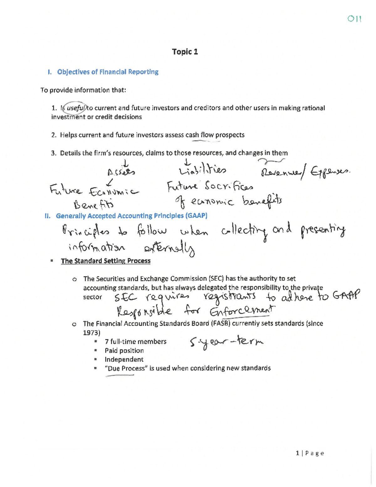 Topic 1 Notes: Objectives of Financial Reporting and GAAP Overview ...