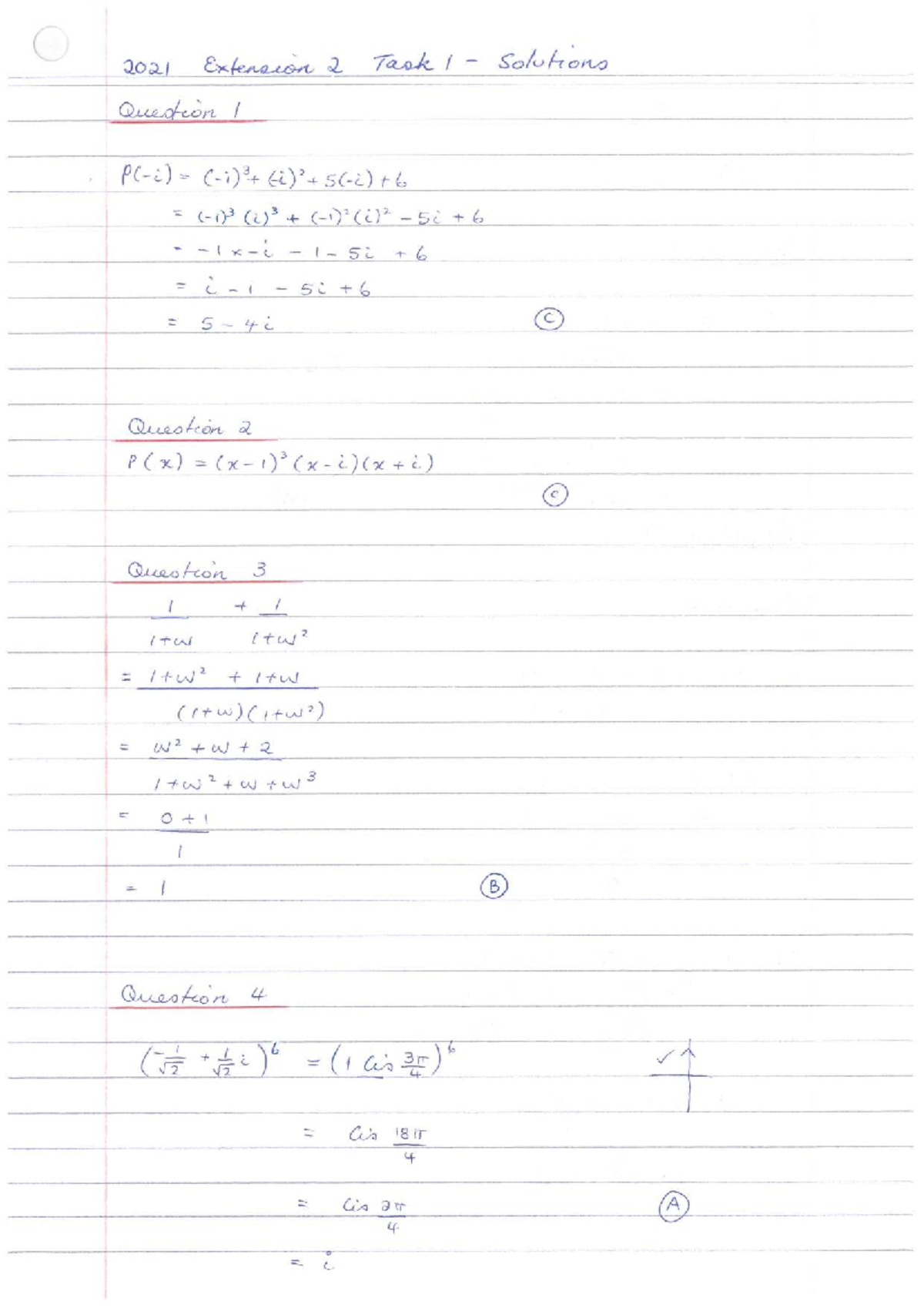 2021 HSC Mathematics Extension 2 Task 1 - Detailed Solutions - Studocu