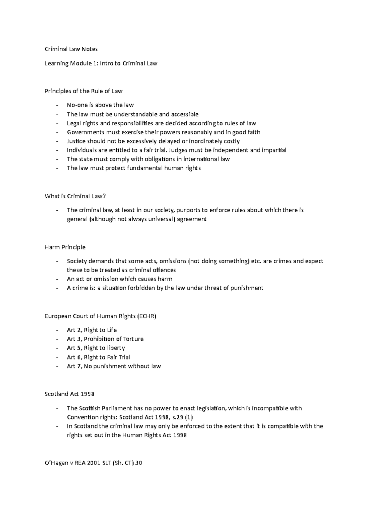 Criminal Law Notes: Key Principles and Concepts in Law 101 - Studocu