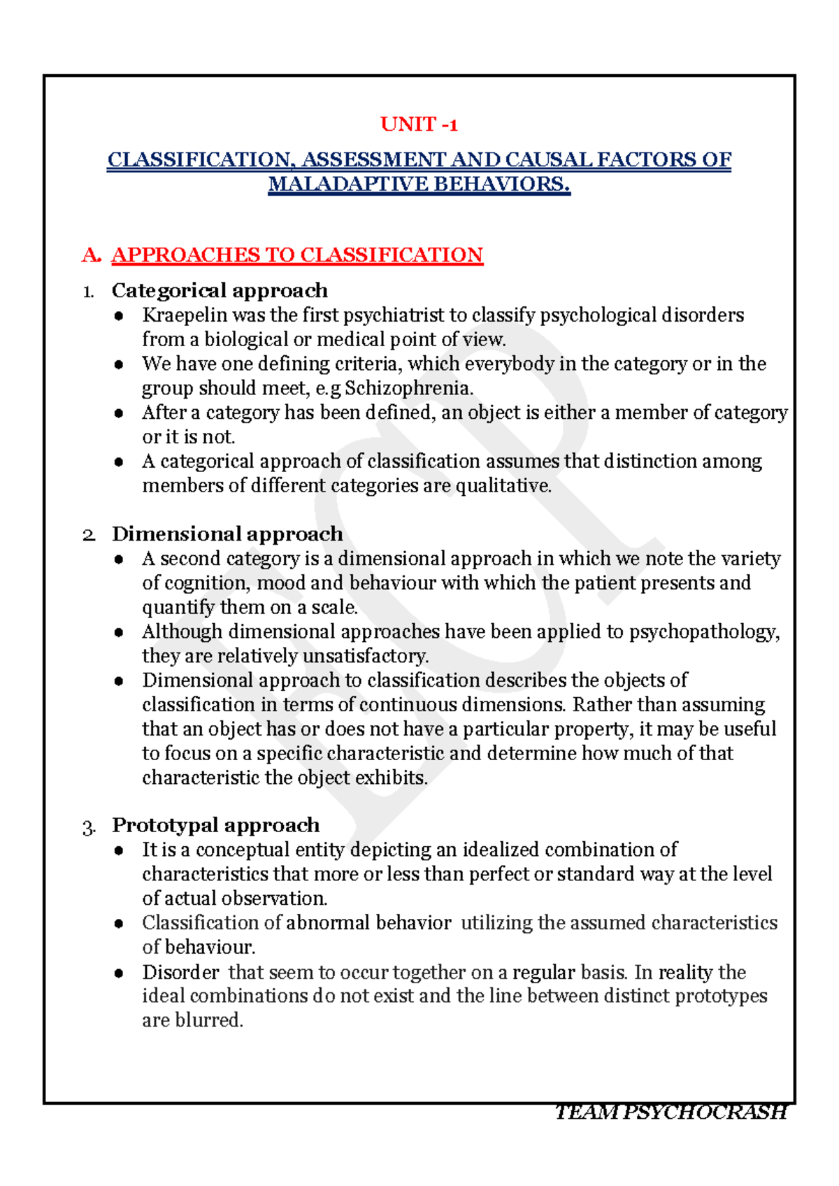 ECP-PG S2 Psychopathology - UNIT - CLASSIFICATION, ASSESSMENT AND ...
