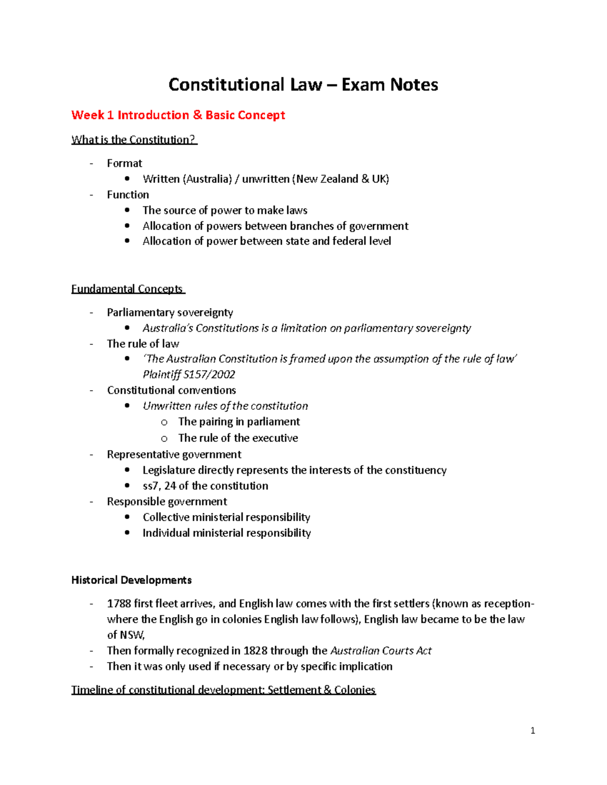 Constitutional Law (LAW500) - Comprehensive Exam Notes and Case ...